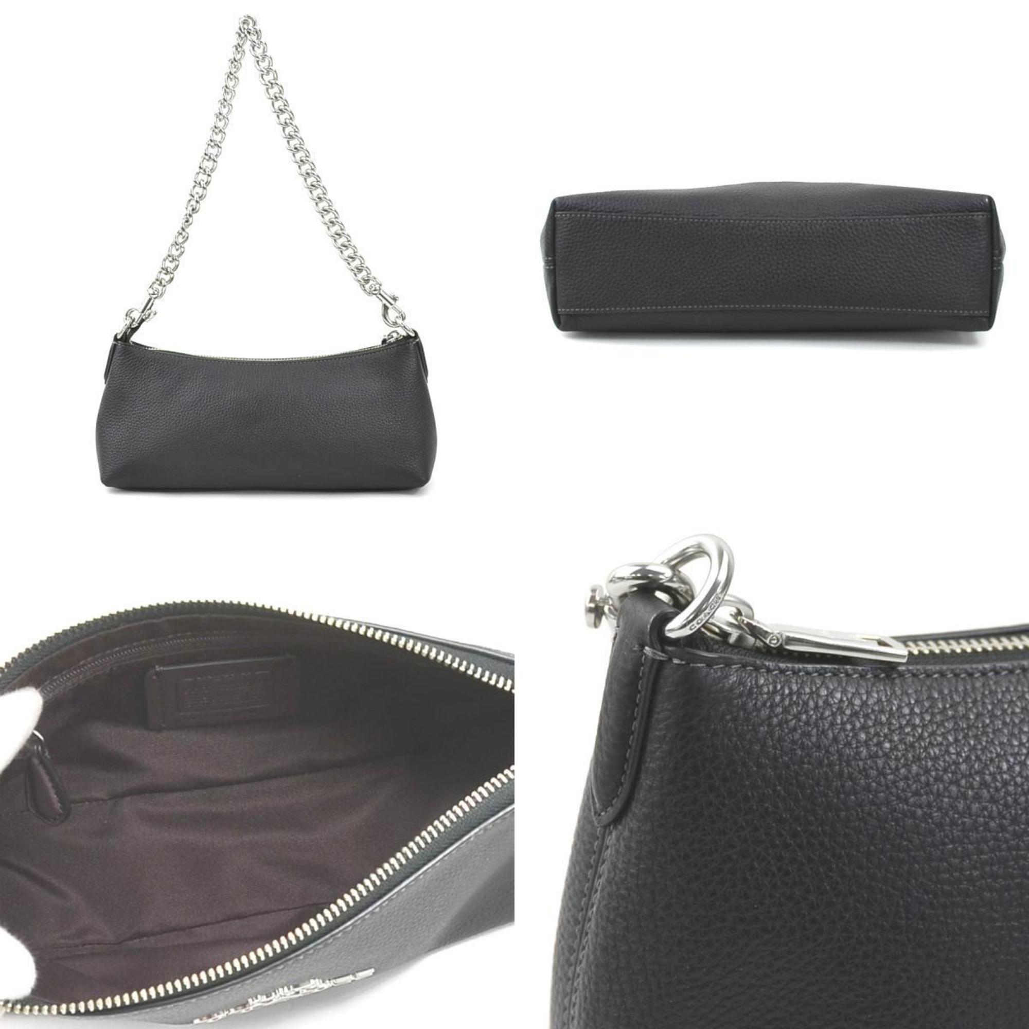 Black Leather Shoulder Bag with Shoulder Strap