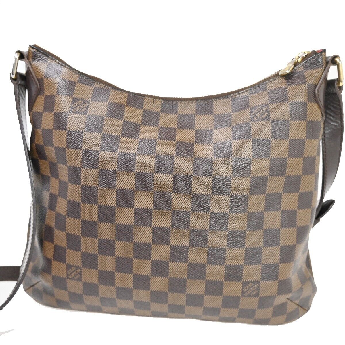 Damier Ebene Leather Shoulder Bag with Luxurious Trim