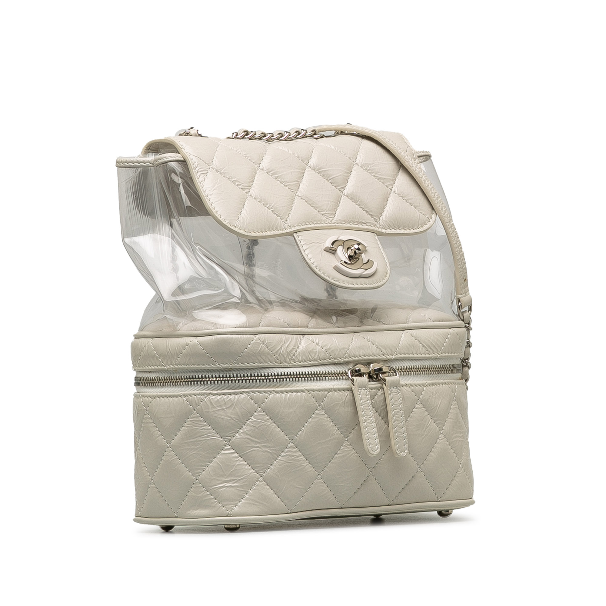 Quilted Leather Backpack with PVC Body and Chain Straps