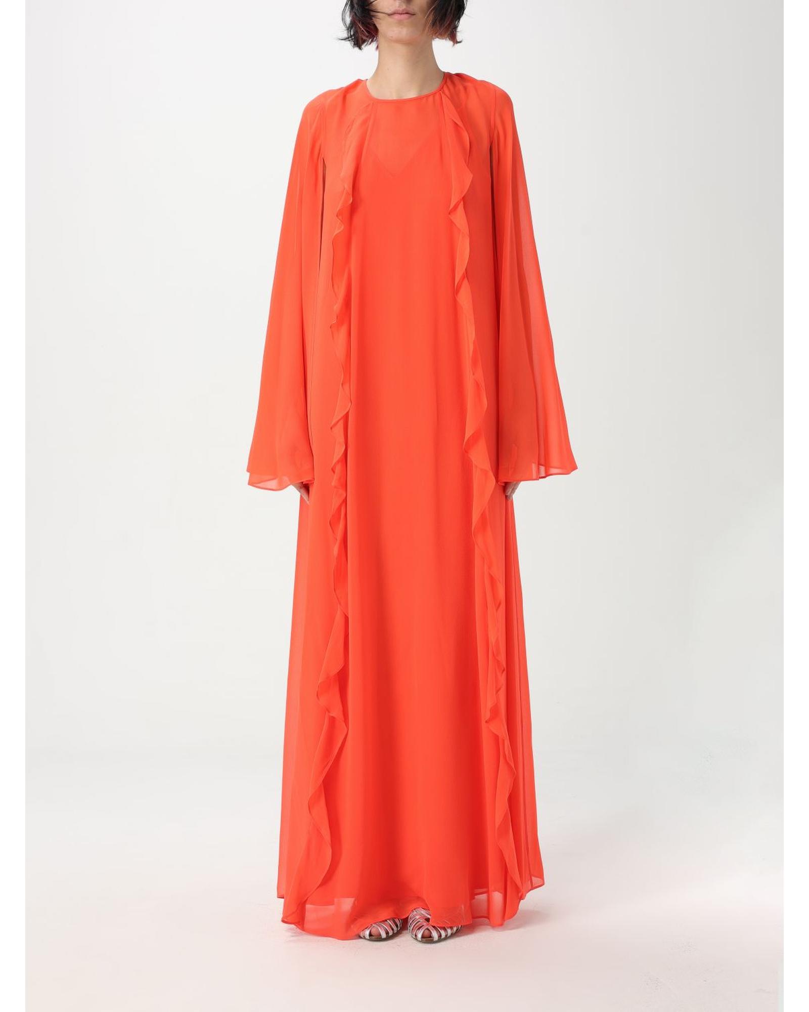 Max Mara Studio Silk CapeSleeve Maxi Dress Women Coral Dresses - Picture 3 of 4