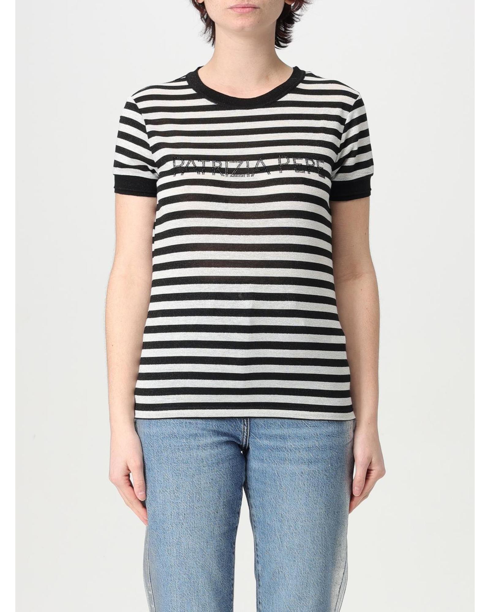 Patrizia Pepe Striped Linen Blend Top Women Black T-Shirts - Picture 8 of 10