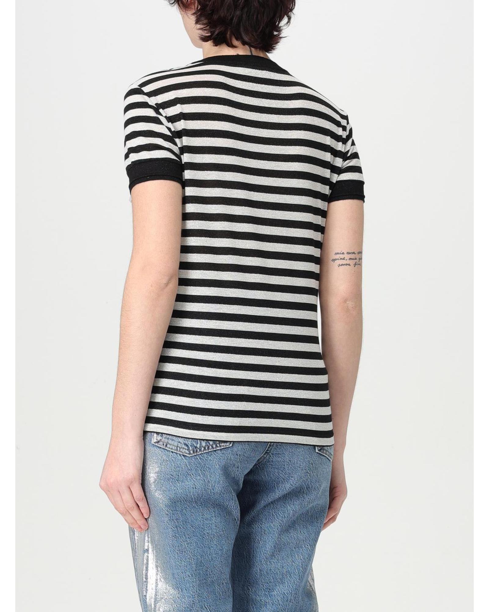 Patrizia Pepe Striped Linen Blend Top Women Black T-Shirts - Picture 9 of 10