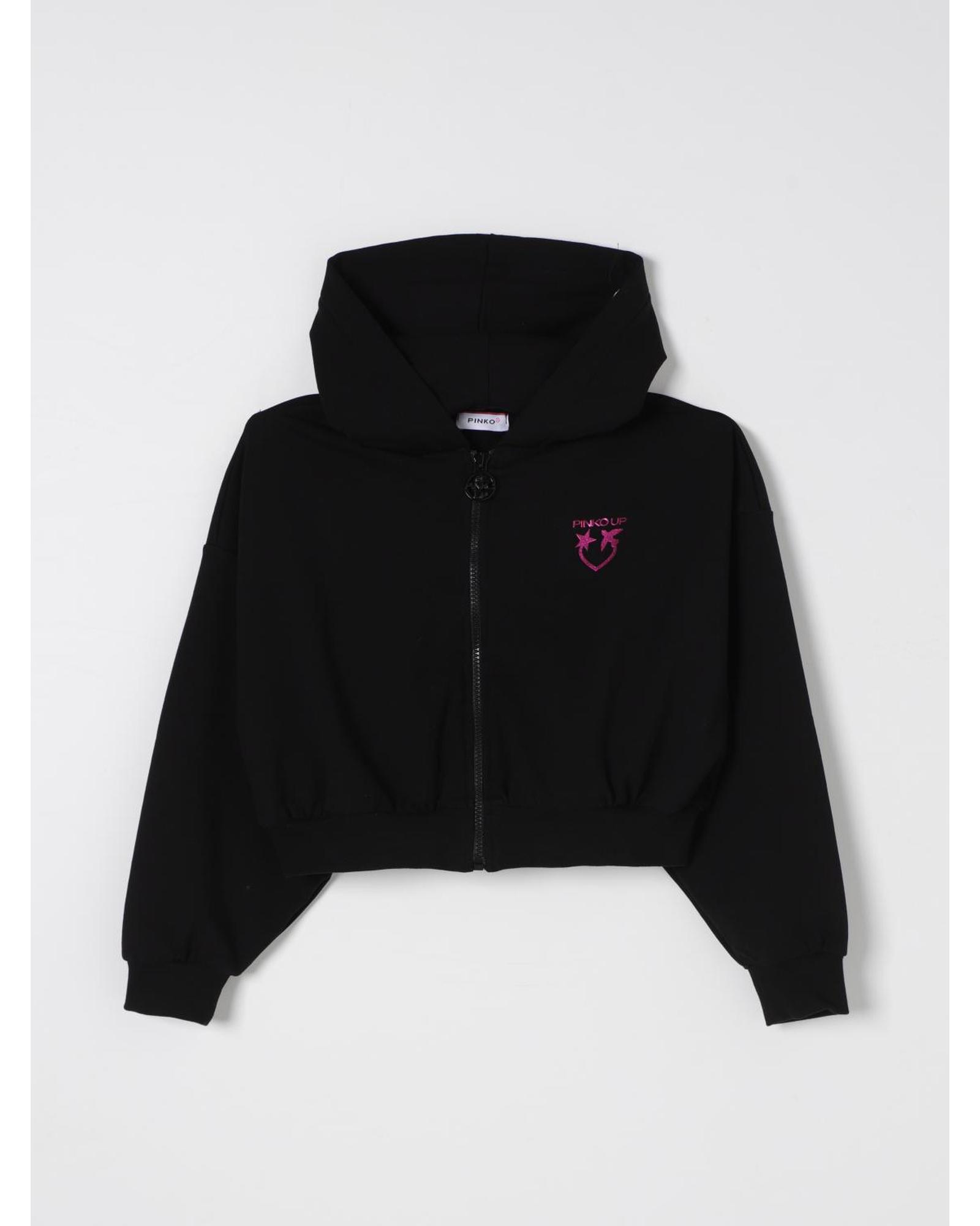 Pinko Cropped ZipUp Hoodie Kids Black Sweaters - Picture 3 of 4