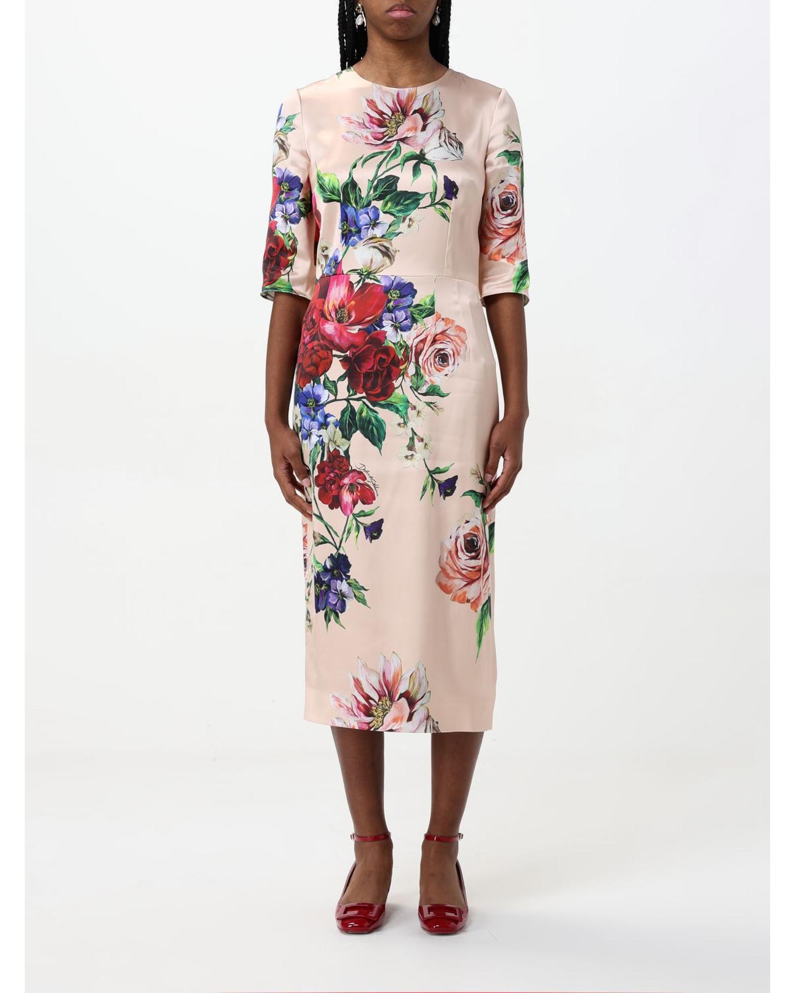 Dolce & Gabbana Floral Print Midi Dress Women Pink Dresses - Picture 10 of 17