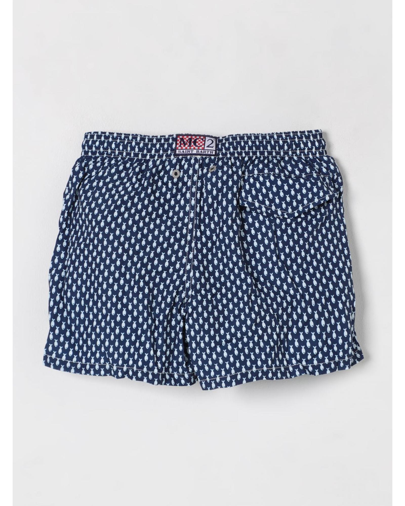 Mc2 Saint Barth Fish Print Swim Trunks Kids Blue Swimwear - Picture 17 of 18