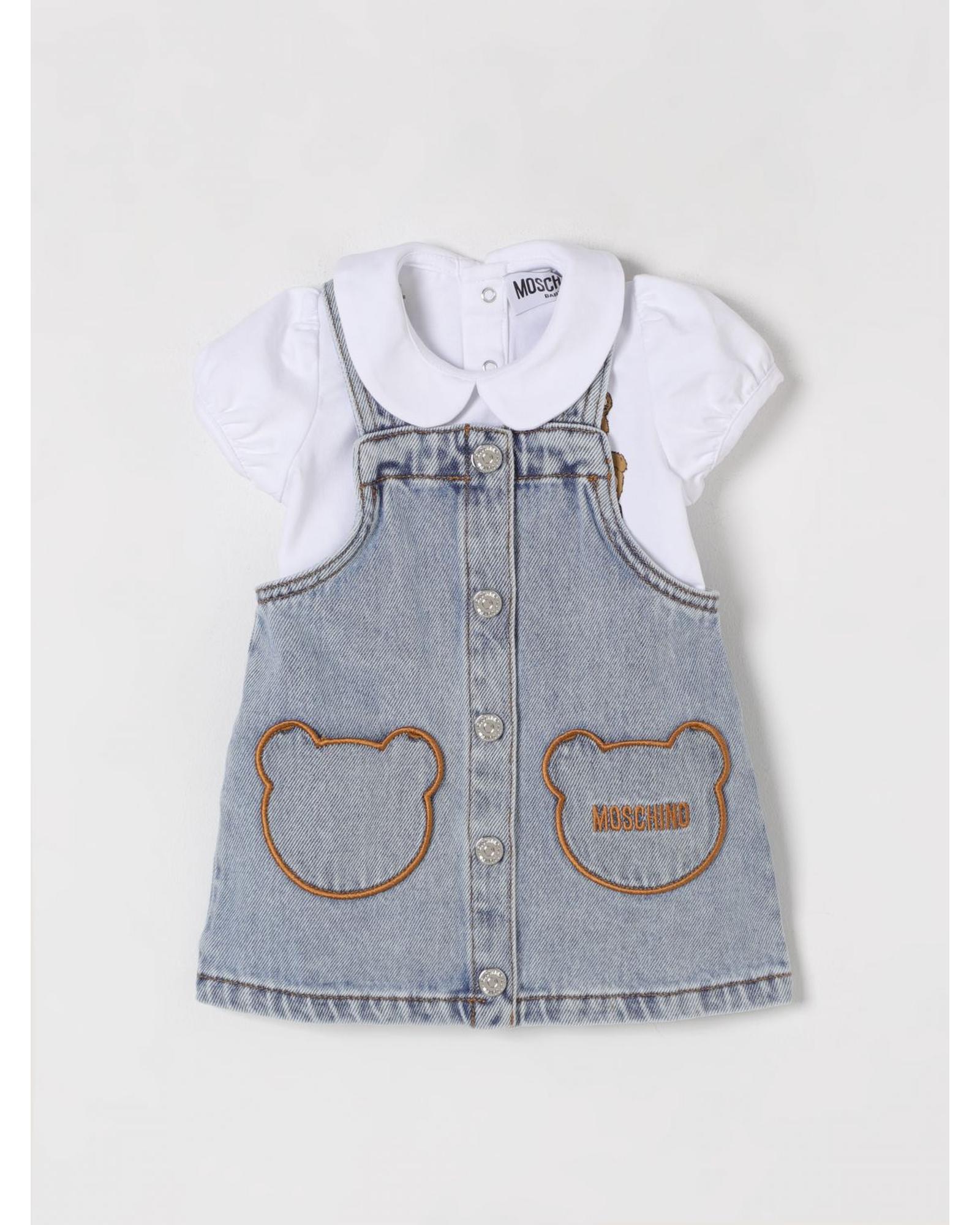 Moschino Denim Dress Set Teddy Bear Embroidered Kids Blue Outerwear - Picture 4 of 9