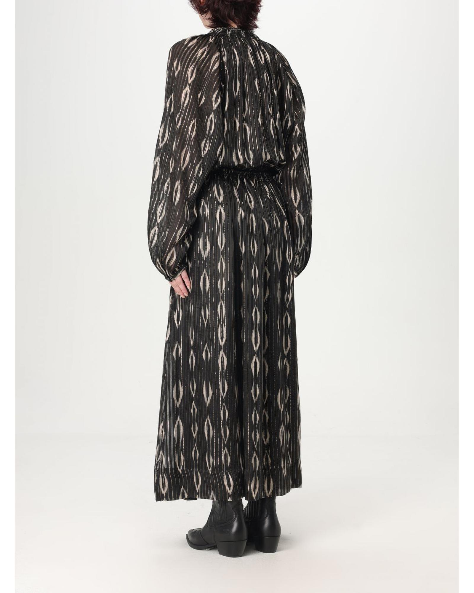 Isabel Marant Long Sleeve Ikat Maxi Dress Women Black Dresses - Picture 9 of 10