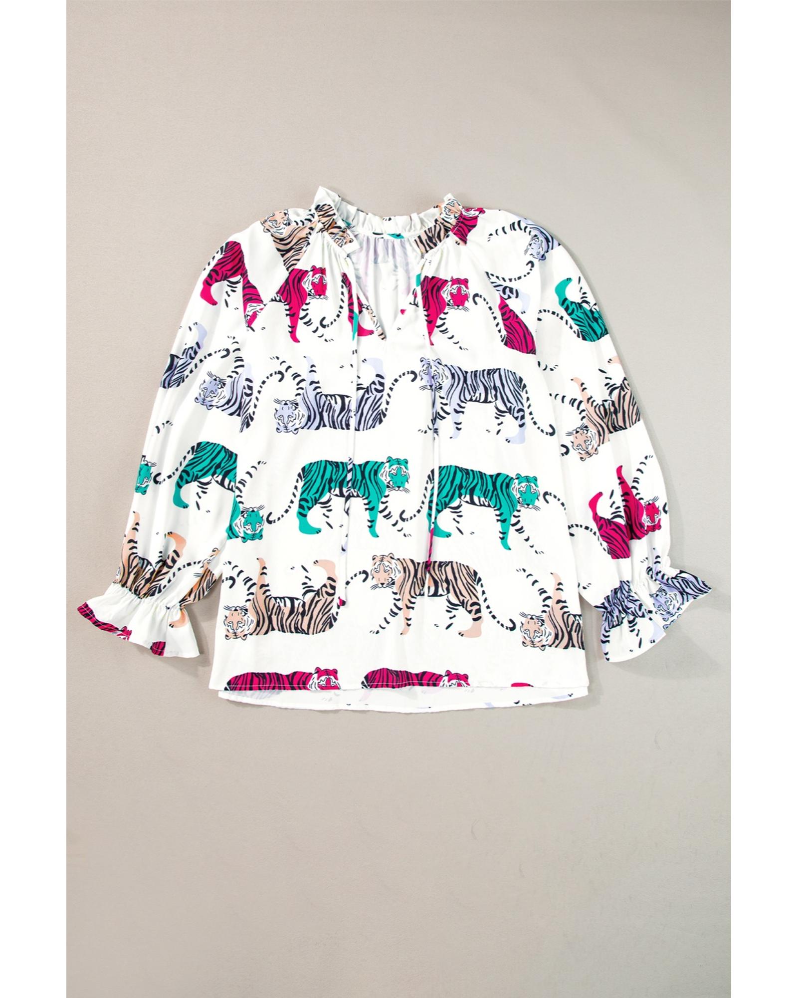 Everyday the Label Printed Tie Neck Long Sleeve Blouse Women White Blouses & - Picture 9 of 15