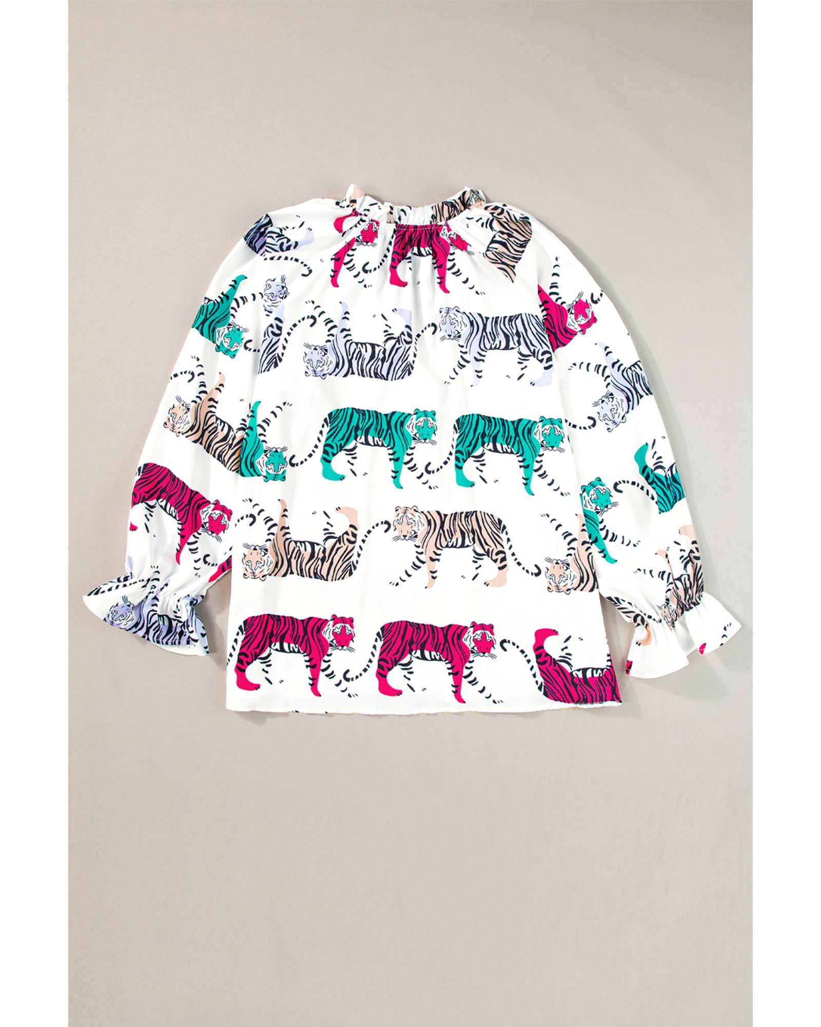 Everyday the Label Printed Tie Neck Long Sleeve Blouse Women White Blouses & - Picture 10 of 15