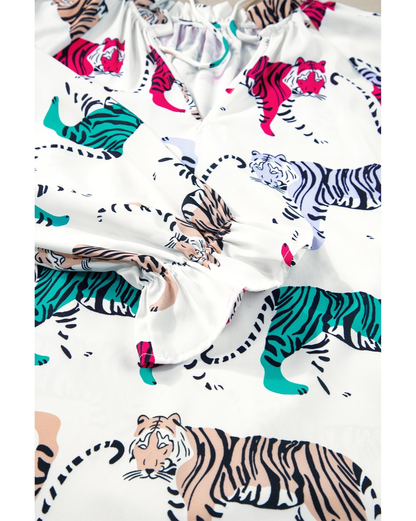 Everyday the Label Printed Tie Neck Long Sleeve Blouse Women White Blouses & - Picture 13 of 15