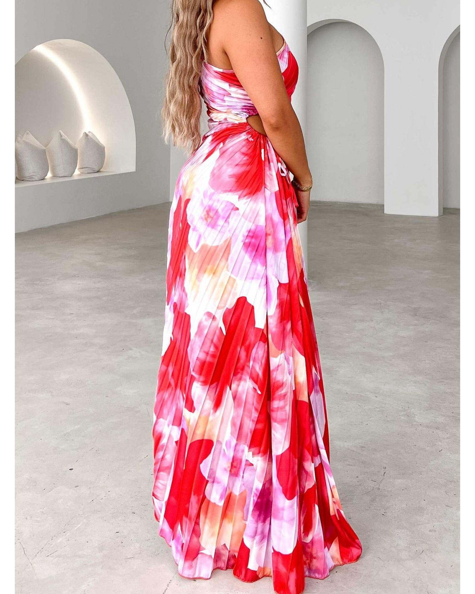 Everyday the Label Printed One Shoulder Asymmetrical Maxi Dress Women Red - Picture 2 of 4