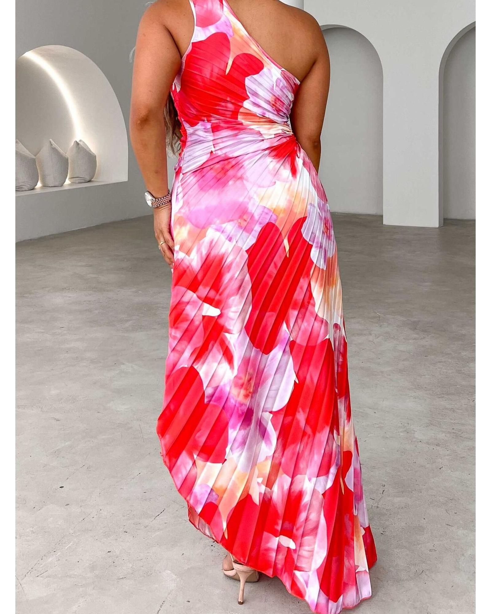 Everyday the Label Printed One Shoulder Asymmetrical Maxi Dress Women Red - Picture 3 of 4