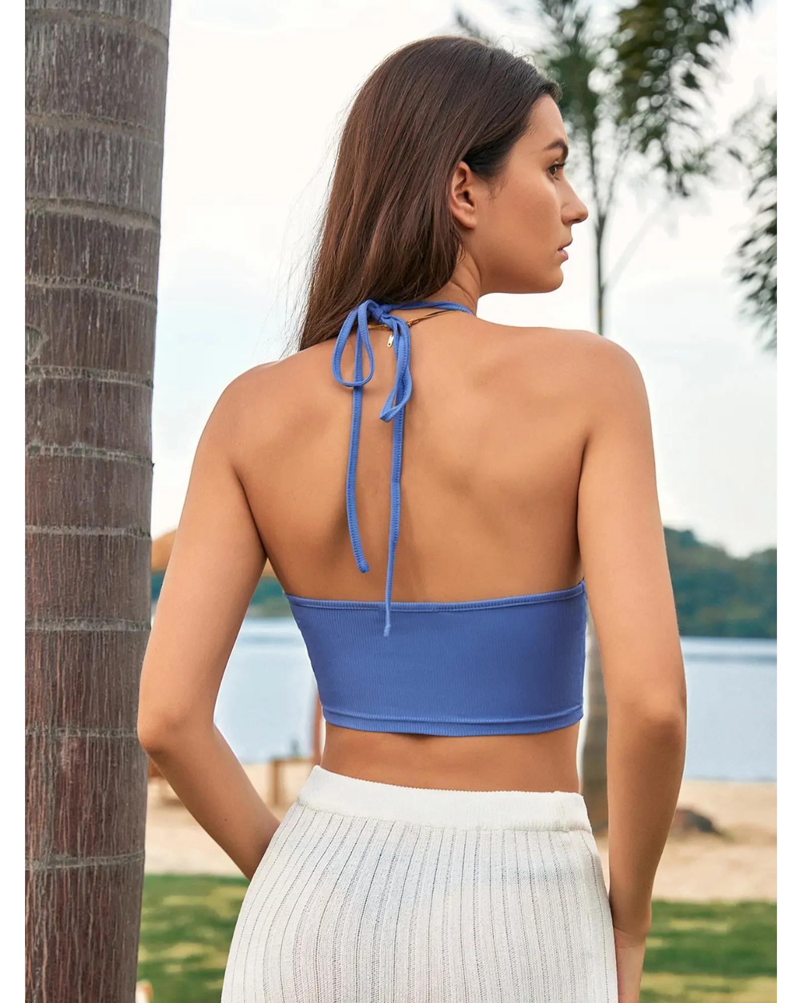 Everyday the Label Ruched TieFront Halter Top Women Dusty Blue Tanks & Camisoles - Picture 8 of 26