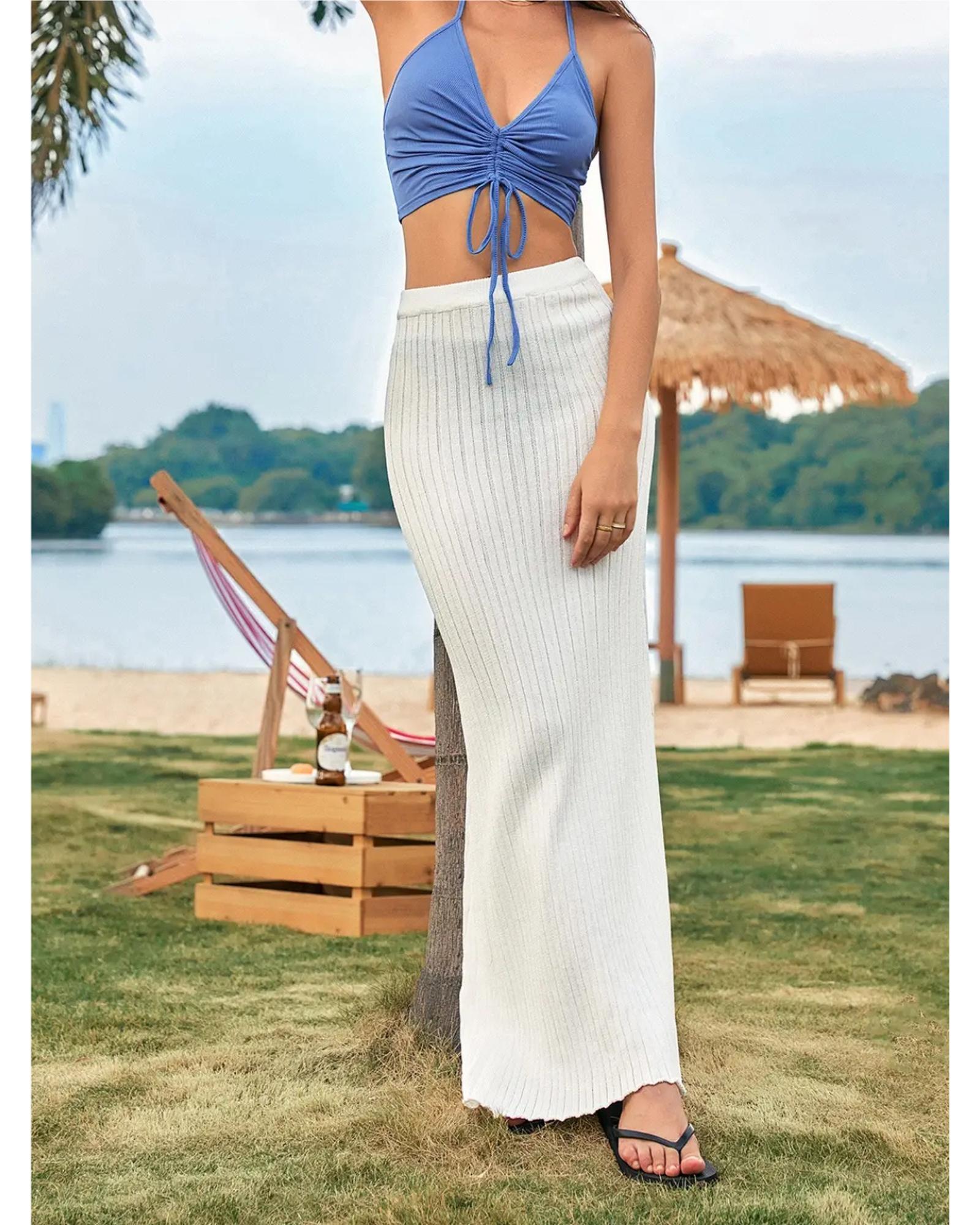 Everyday the Label Ruched TieFront Halter Top Women Dusty Blue Tanks & Camisoles - Picture 11 of 26