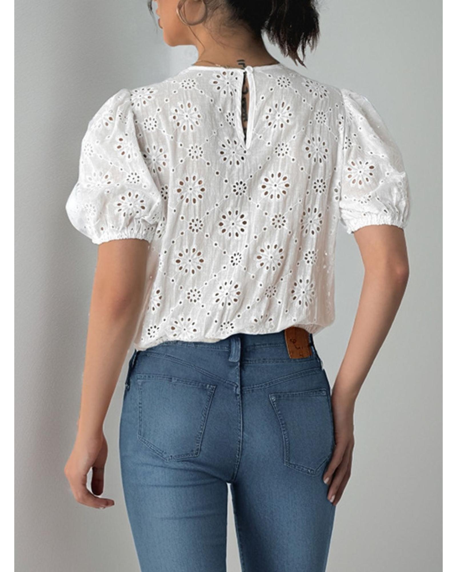 Everyday the Label Perfee Tied Eyelet Short Sleeve Bodysuit Women White - Picture 17 of 29
