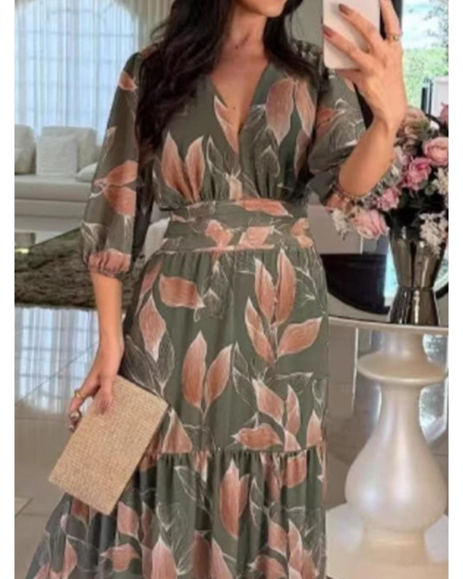 Everyday the Label Full Size Printed V-Neck Maxi Dress with Tiered Hemline Plus - Picture 9 of 19