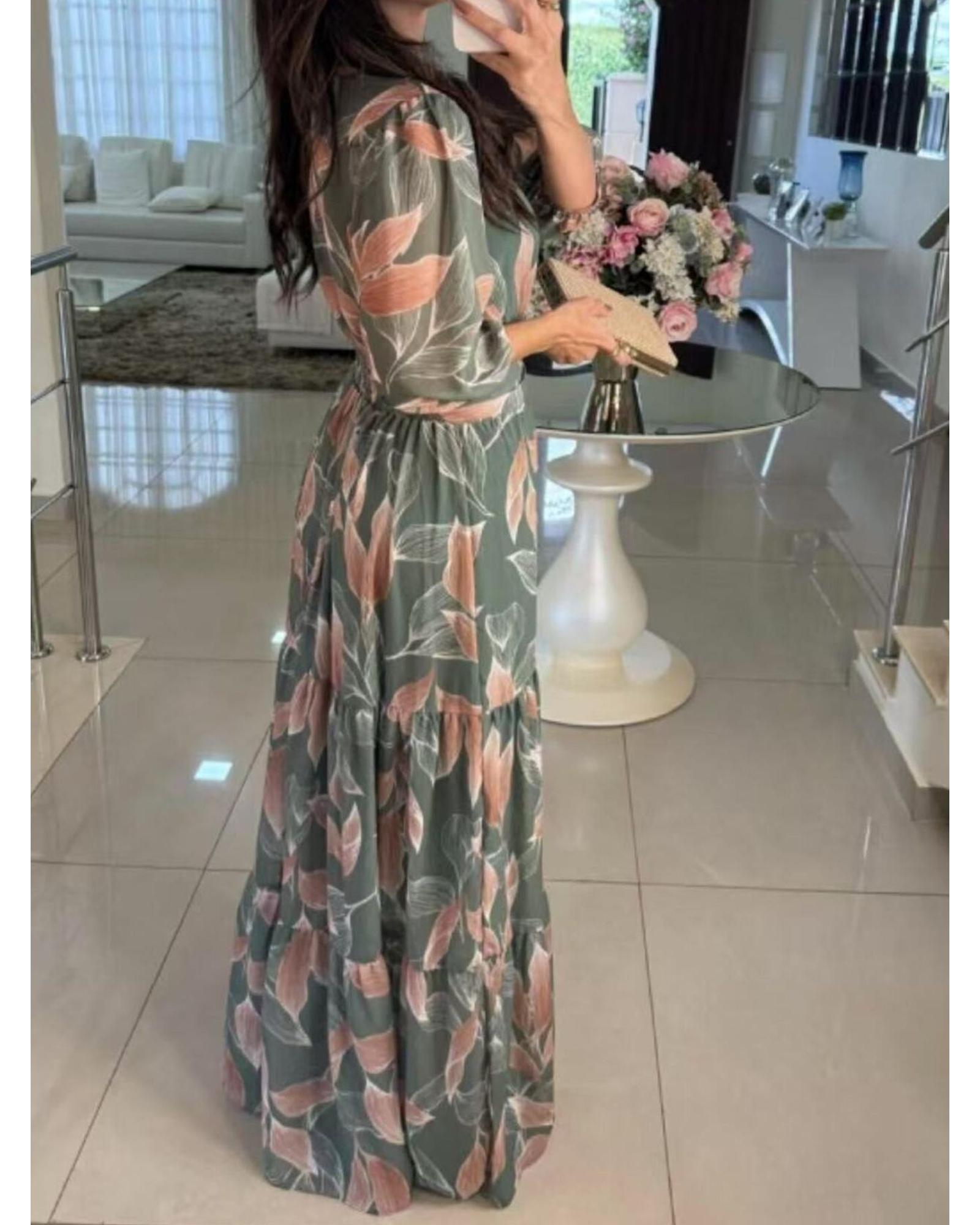 Everyday the Label Full Size Printed V-Neck Maxi Dress with Tiered Hemline Plus - Picture 10 of 19
