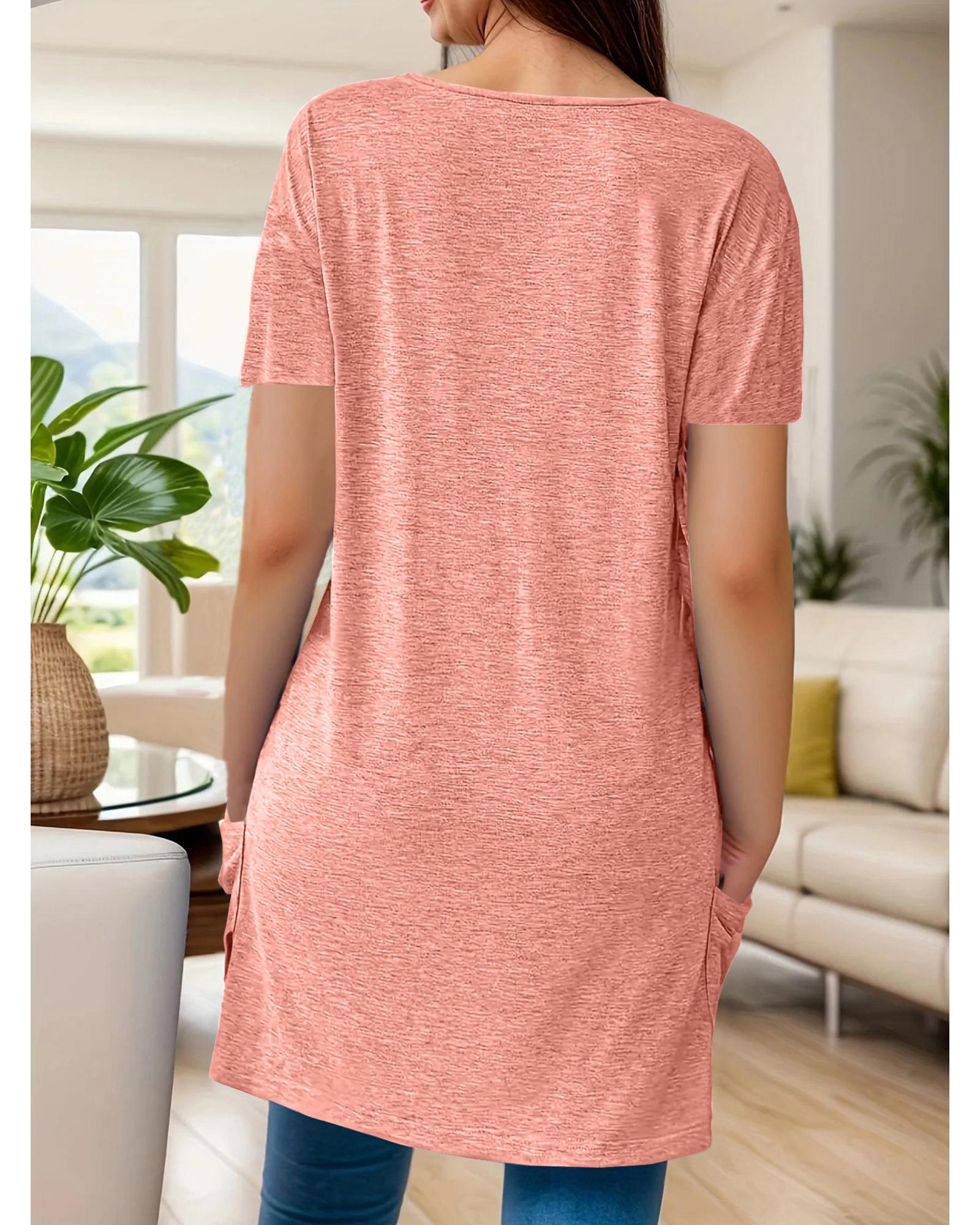 Everyday the Label Full Size V-Neck Pocket Front Asymmetric Hem T-Shirt Plus - Picture 6 of 22