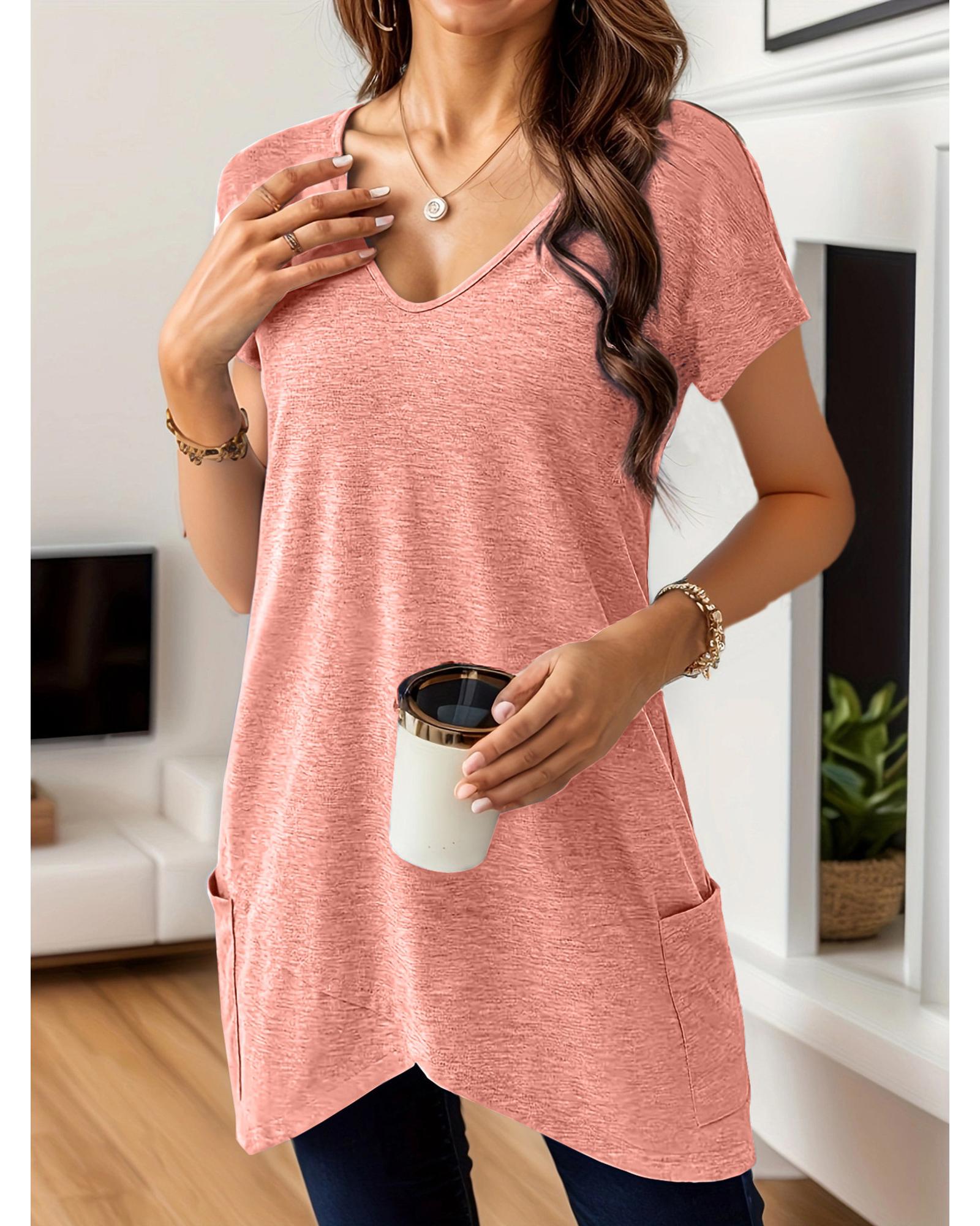 Everyday the Label Full Size V-Neck Pocket Front Asymmetric Hem T-Shirt Plus - Picture 7 of 22