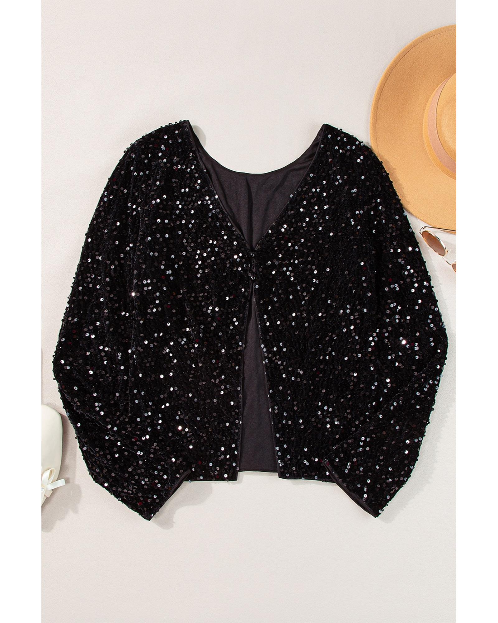 Everyday the Label Sequin Round Neck Long Sleeve Blouse Women Black Blouses & - Picture 11 of 25