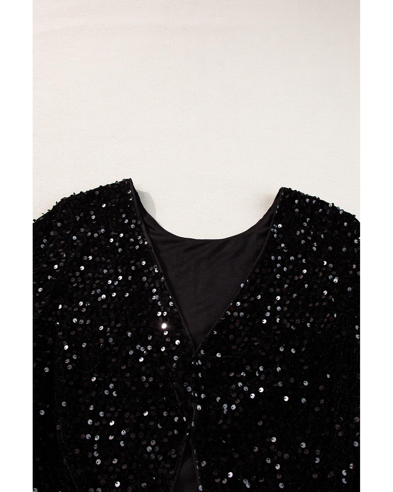Everyday the Label Sequin Round Neck Long Sleeve Blouse Women Black Blouses & - Picture 12 of 25