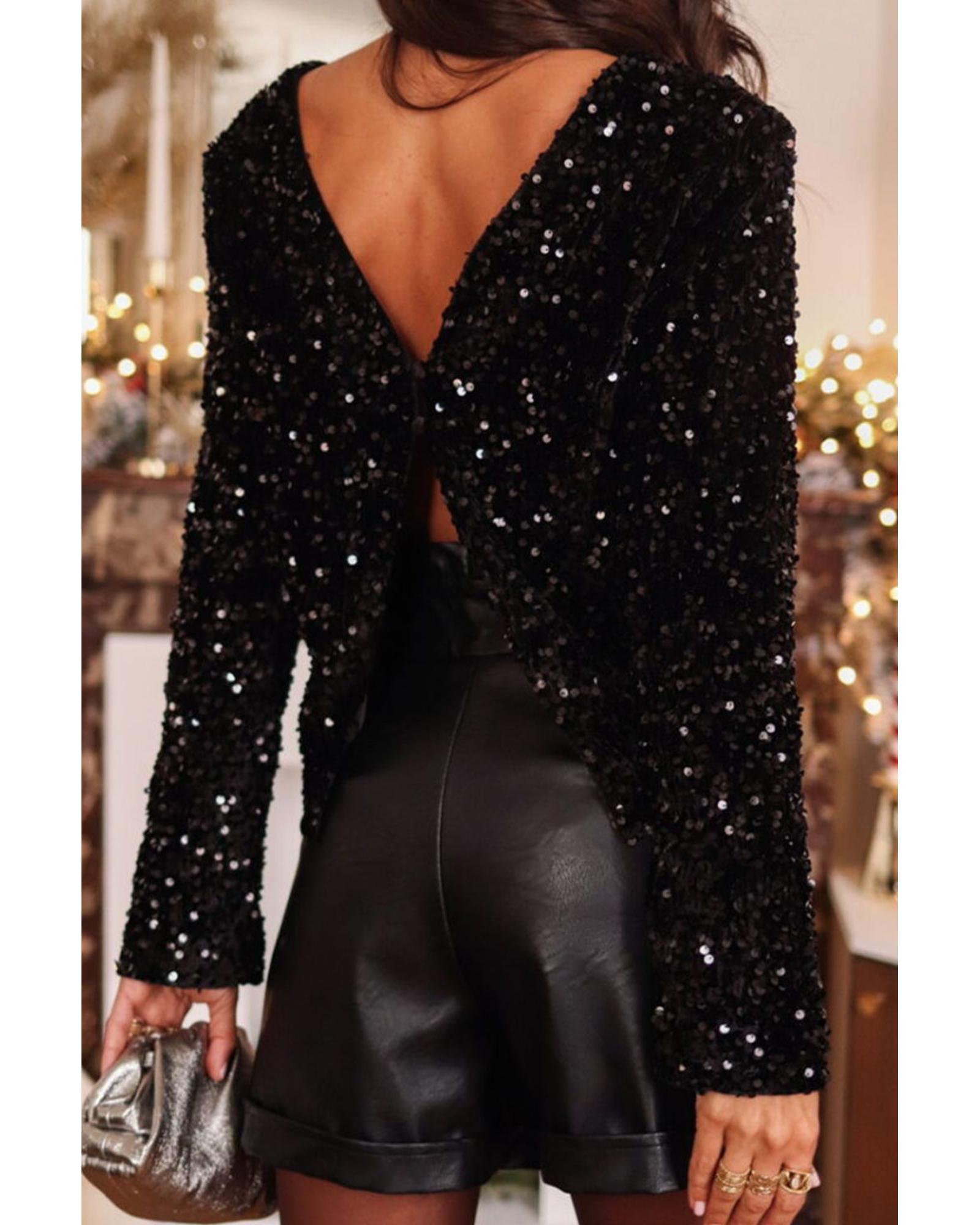 Everyday the Label Sequin Round Neck Long Sleeve Blouse Women Black Blouses & - Picture 20 of 25