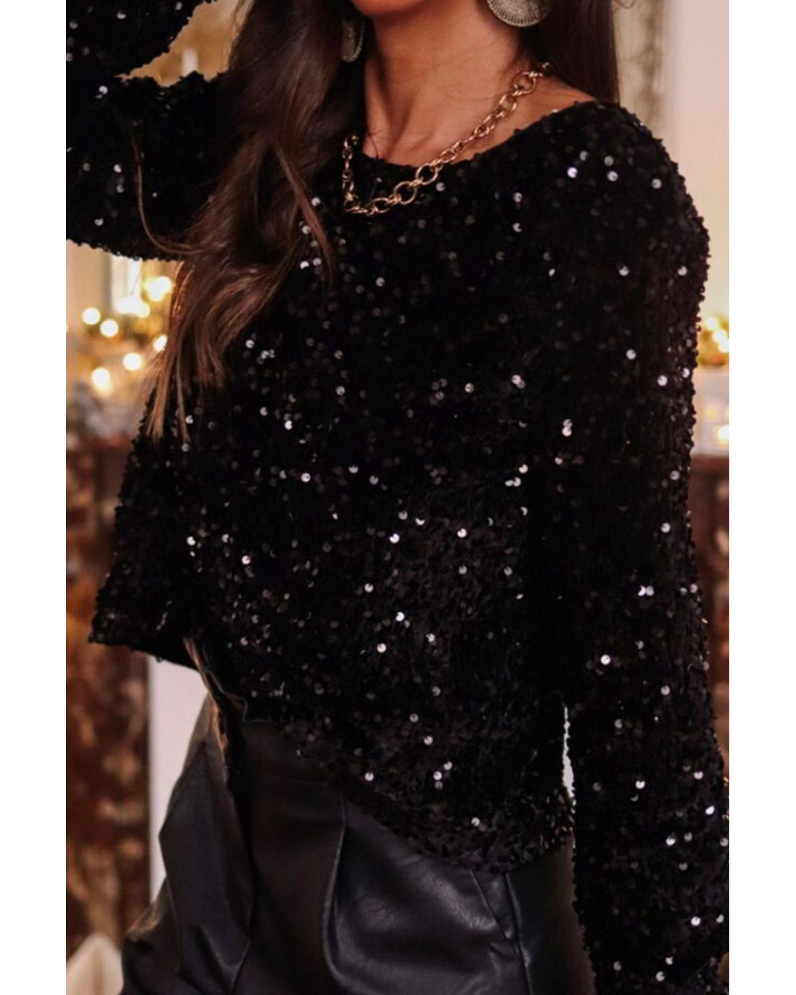 Everyday the Label Sequin Round Neck Long Sleeve Blouse Women Black Blouses & - Picture 21 of 25
