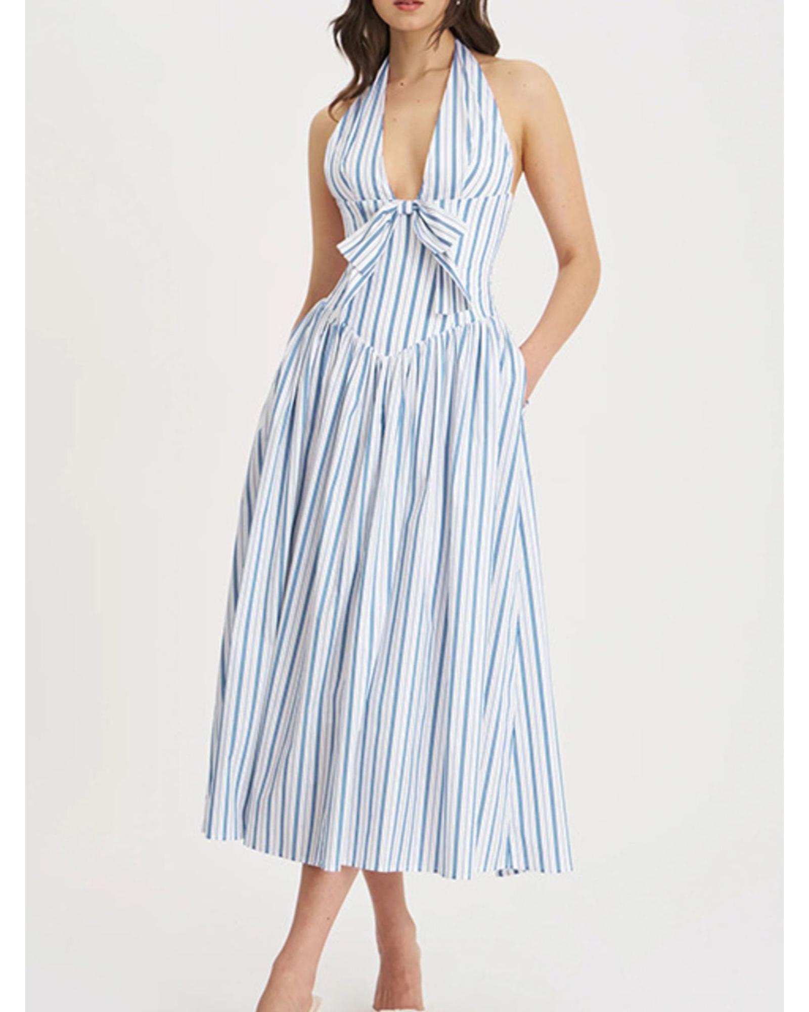 Everyday the Label Striped Halter Neck Midi Dress with Tie Front Detail Women - Picture 14 of 36