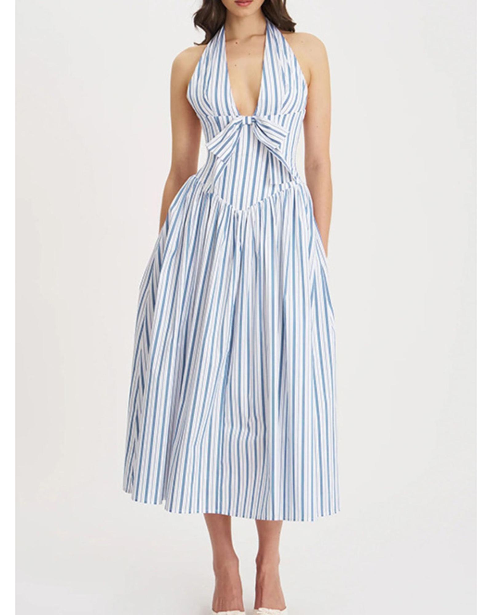 Everyday the Label Striped Halter Neck Midi Dress with Tie Front Detail Women - Picture 16 of 36