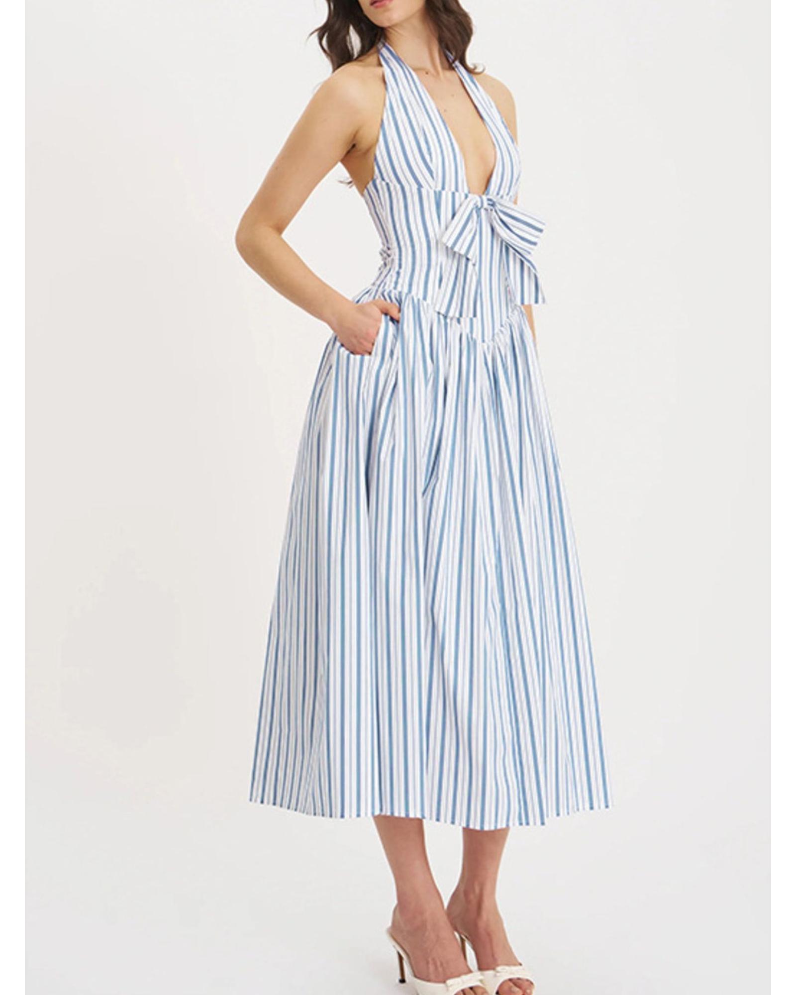 Everyday the Label Striped Halter Neck Midi Dress with Tie Front Detail Women - Picture 17 of 36
