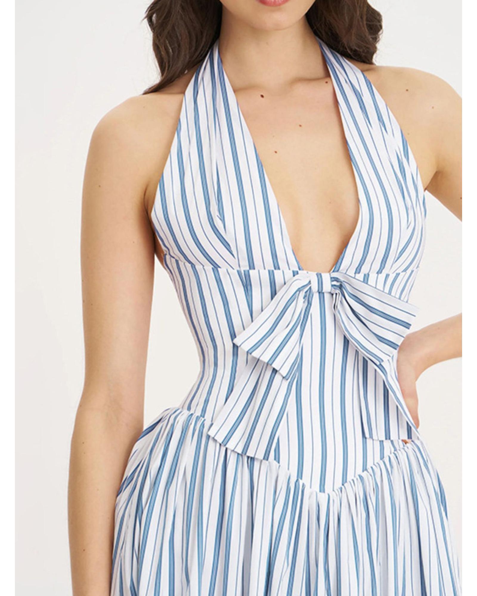 Everyday the Label Striped Halter Neck Midi Dress with Tie Front Detail Women - Picture 18 of 36