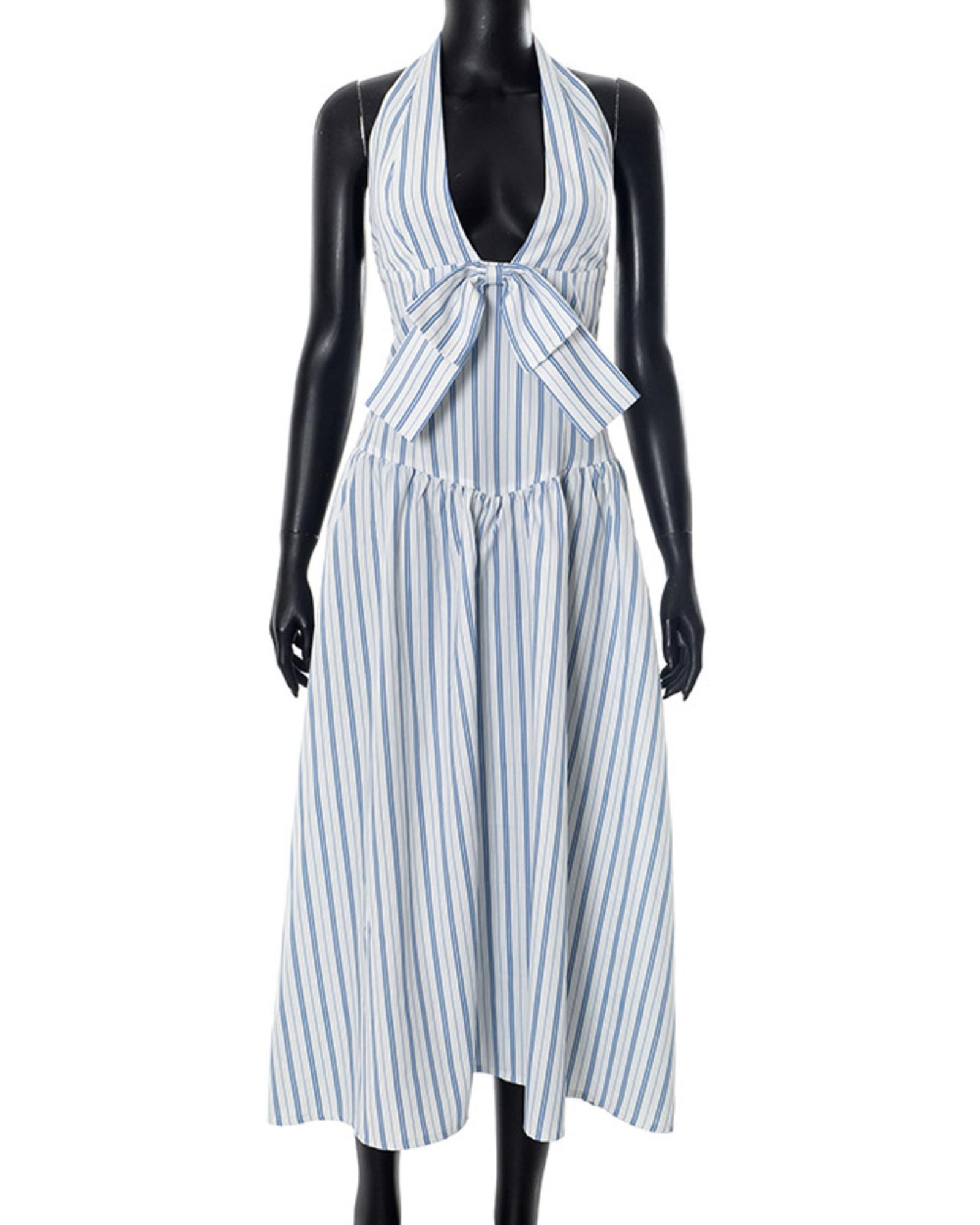 Everyday the Label Striped Halter Neck Midi Dress with Tie Front Detail Women - Picture 21 of 36