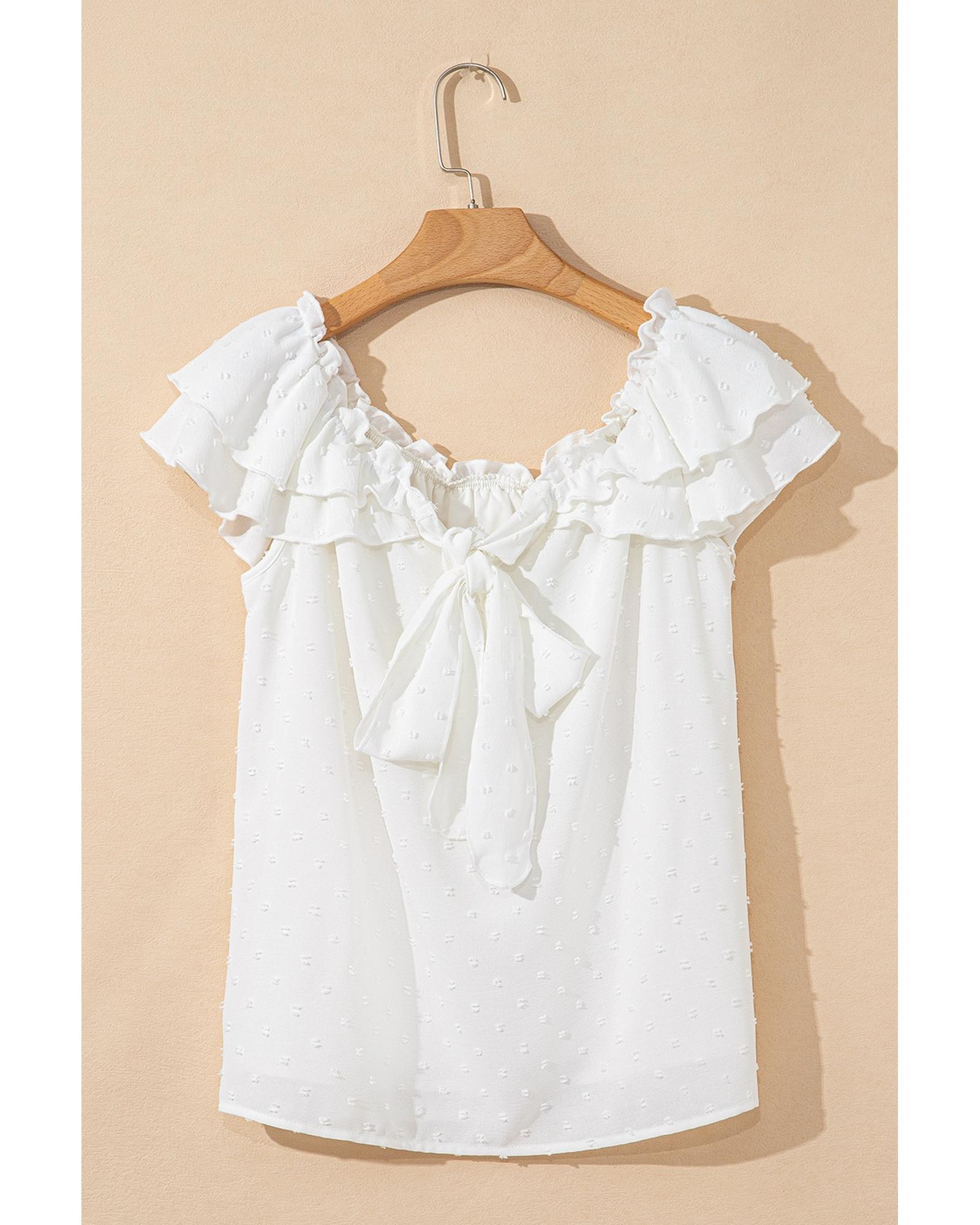 Everyday the Label Off Shoulder Ruffle Knotted Detail Swiss Dot Blouse Women - Bild 25 von 37
