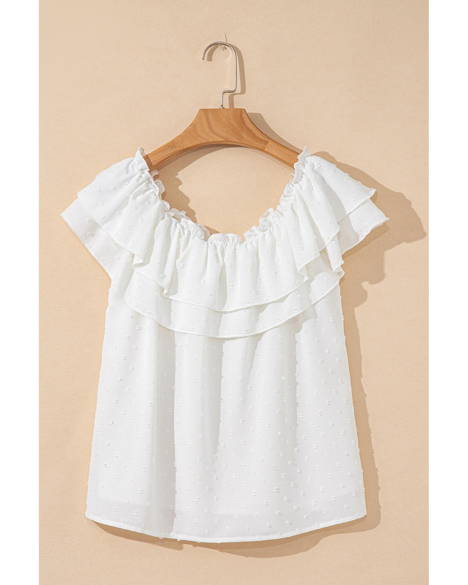 Everyday the Label Off Shoulder Ruffle Knotted Detail Swiss Dot Blouse Women - Bild 35 von 37