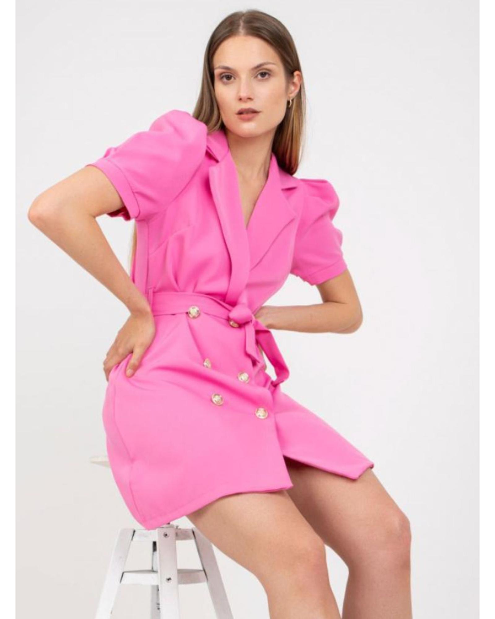 Everyday the Label Tie Waist Short Sleeve Blazer Dress Women Fuchsia Pink - Picture 18 of 21