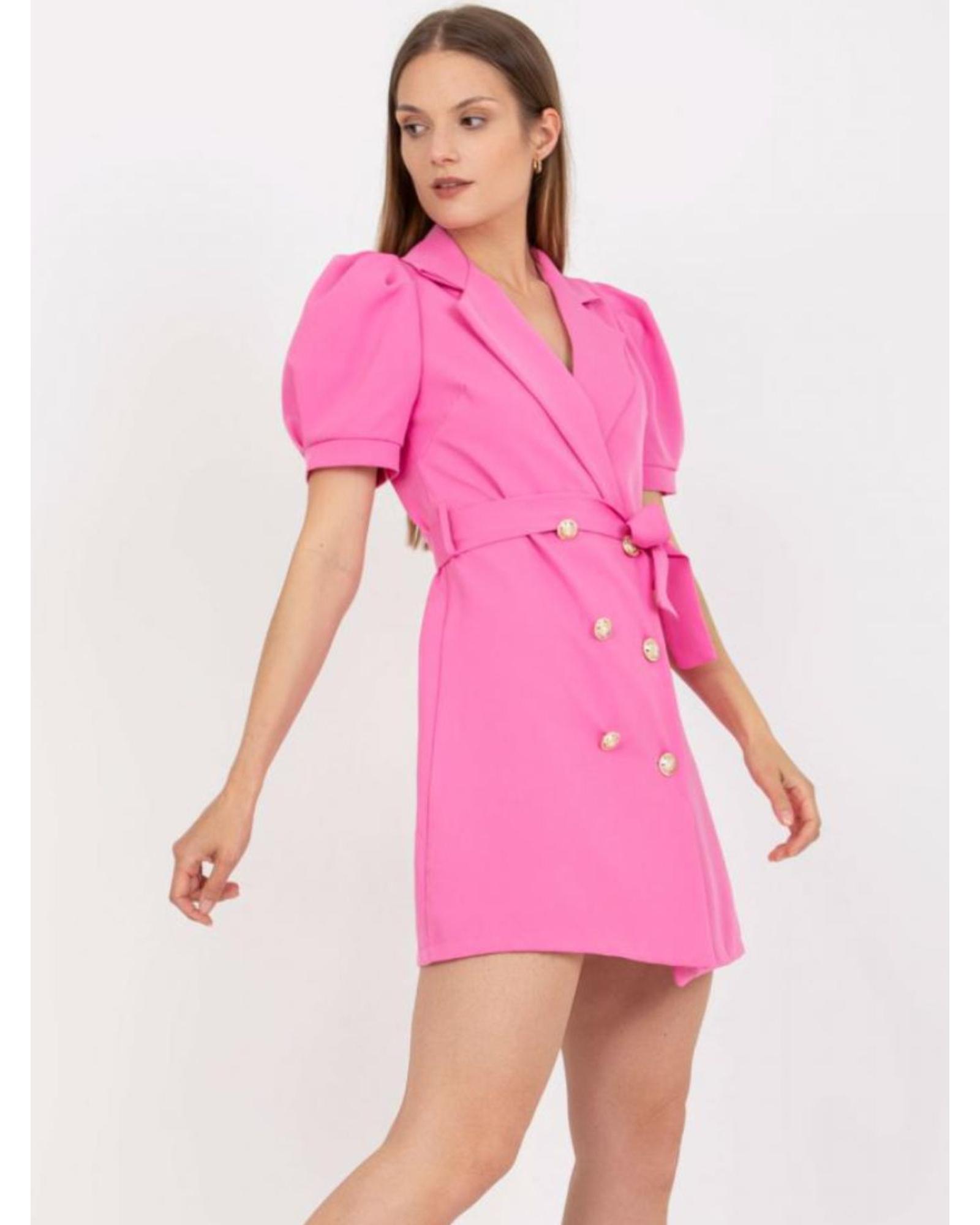 Everyday the Label Tie Waist Short Sleeve Blazer Dress Women Fuchsia Pink - Picture 20 of 21