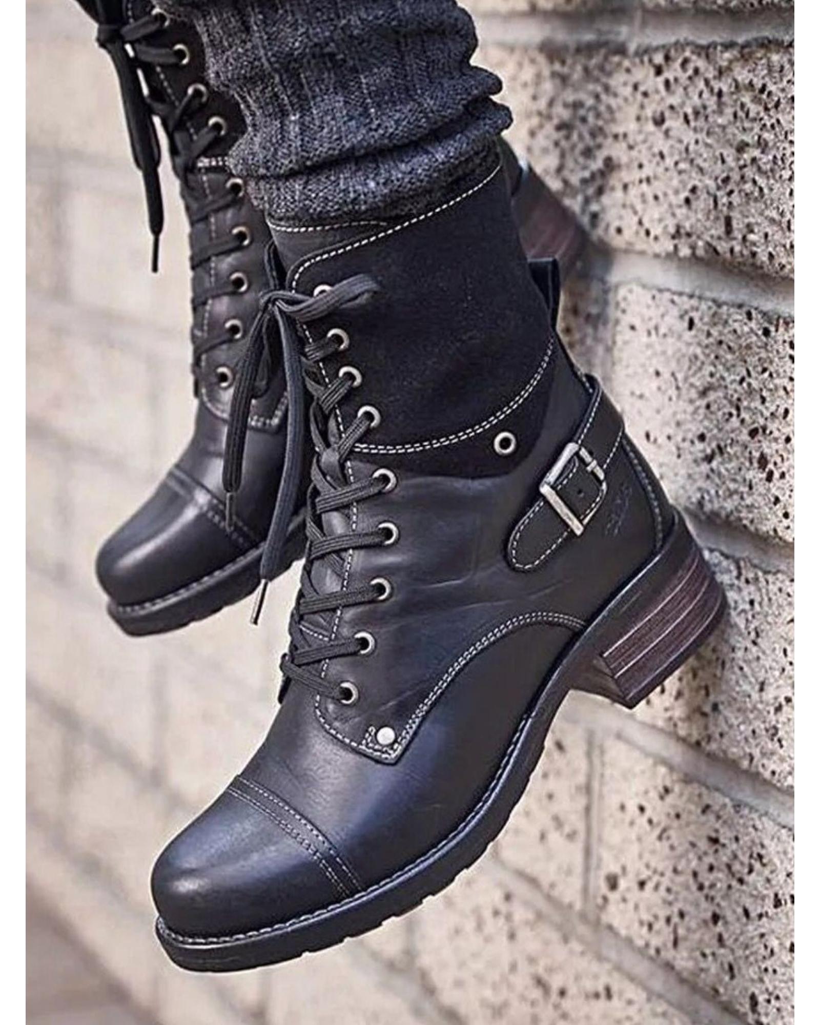 Everyday the Label Lace-Up Block Heel Boots Women Black - Foto 10 di 19