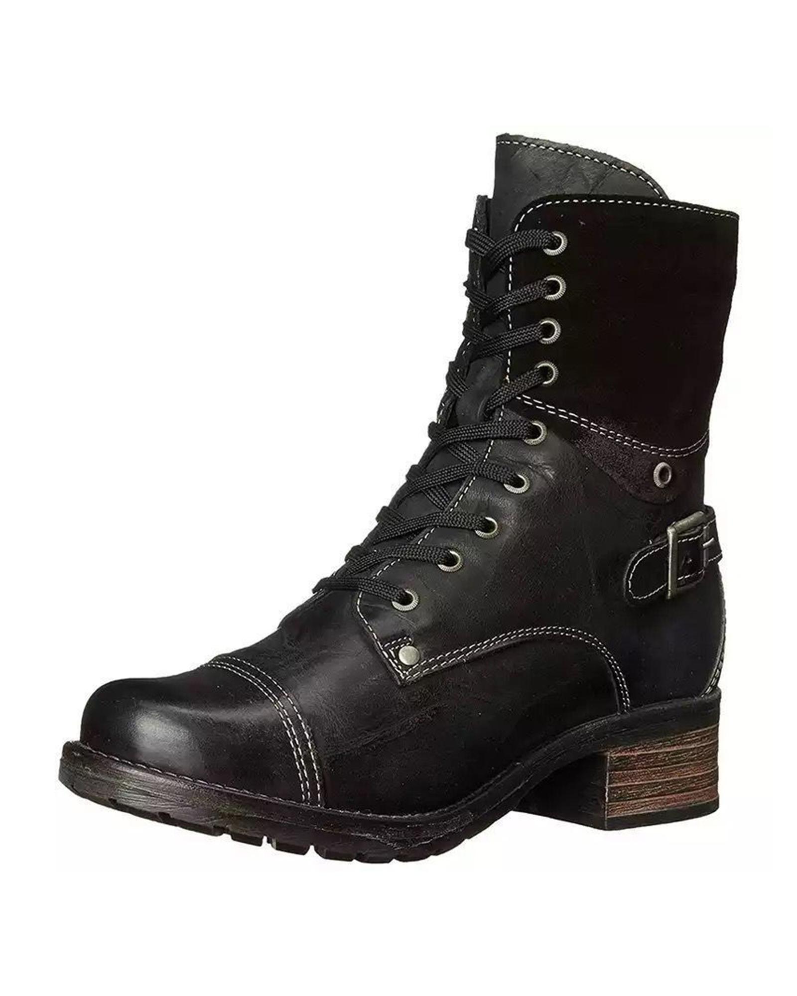 Everyday the Label Lace-Up Block Heel Boots Women Black - Foto 11 di 19