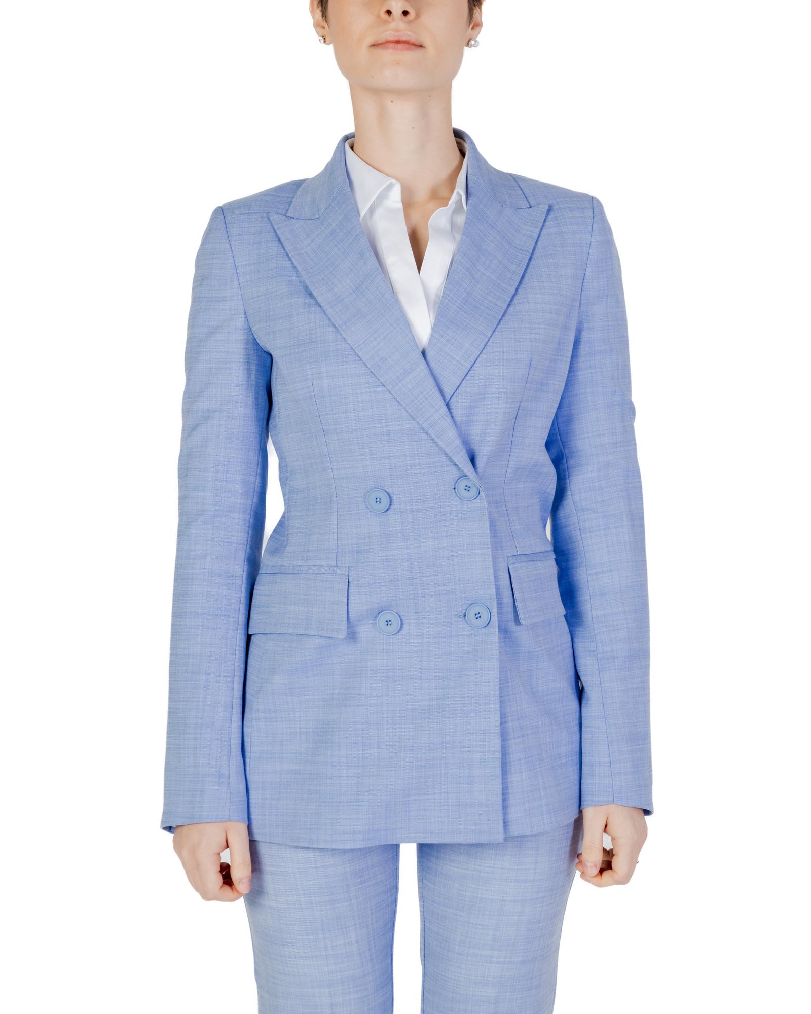 Pre-owned Sandro Ferrone Women's Light Blue Button-front Blazer With Lapel Collar In Light