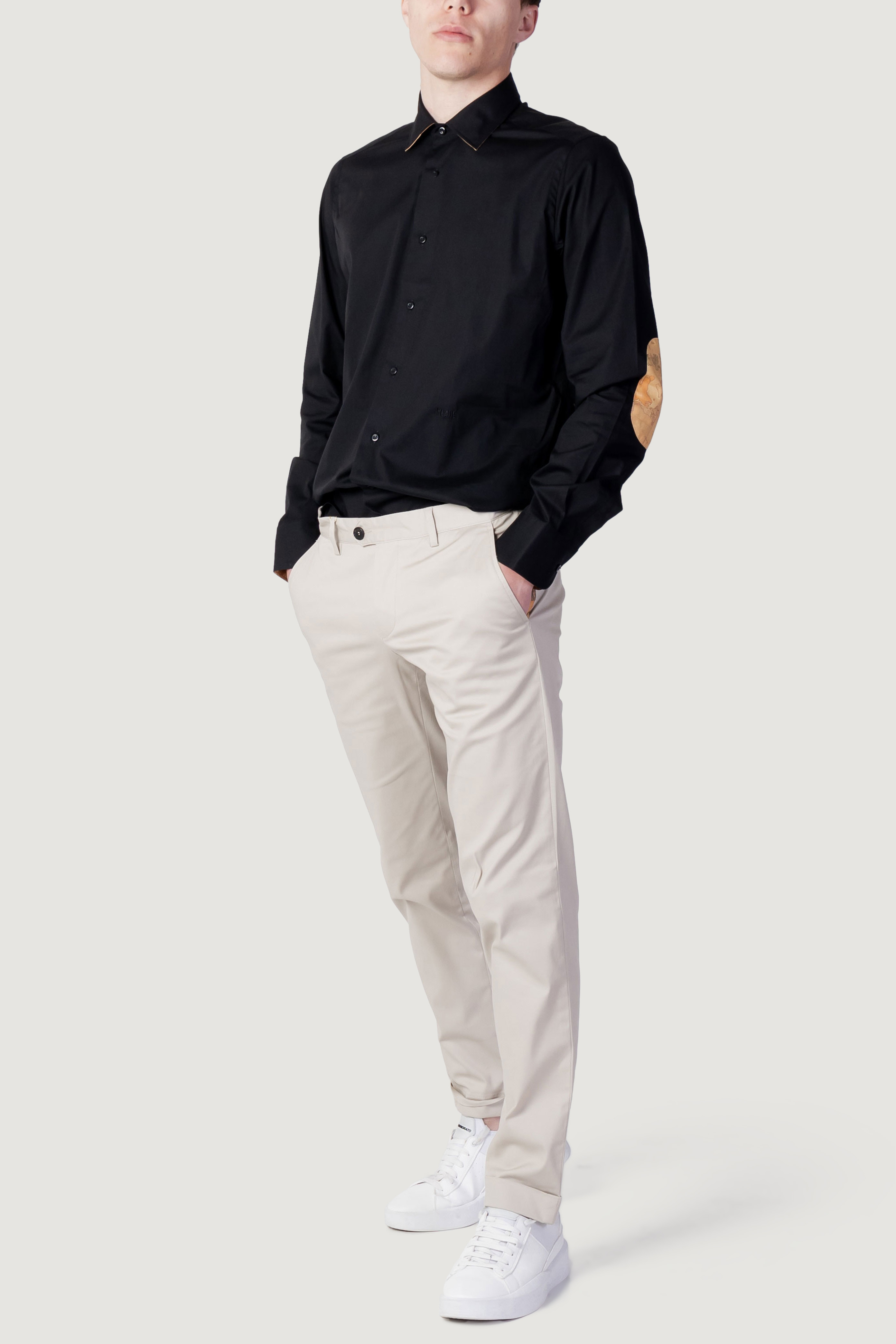 Plain  Button-up Shirt with Long Sleeves