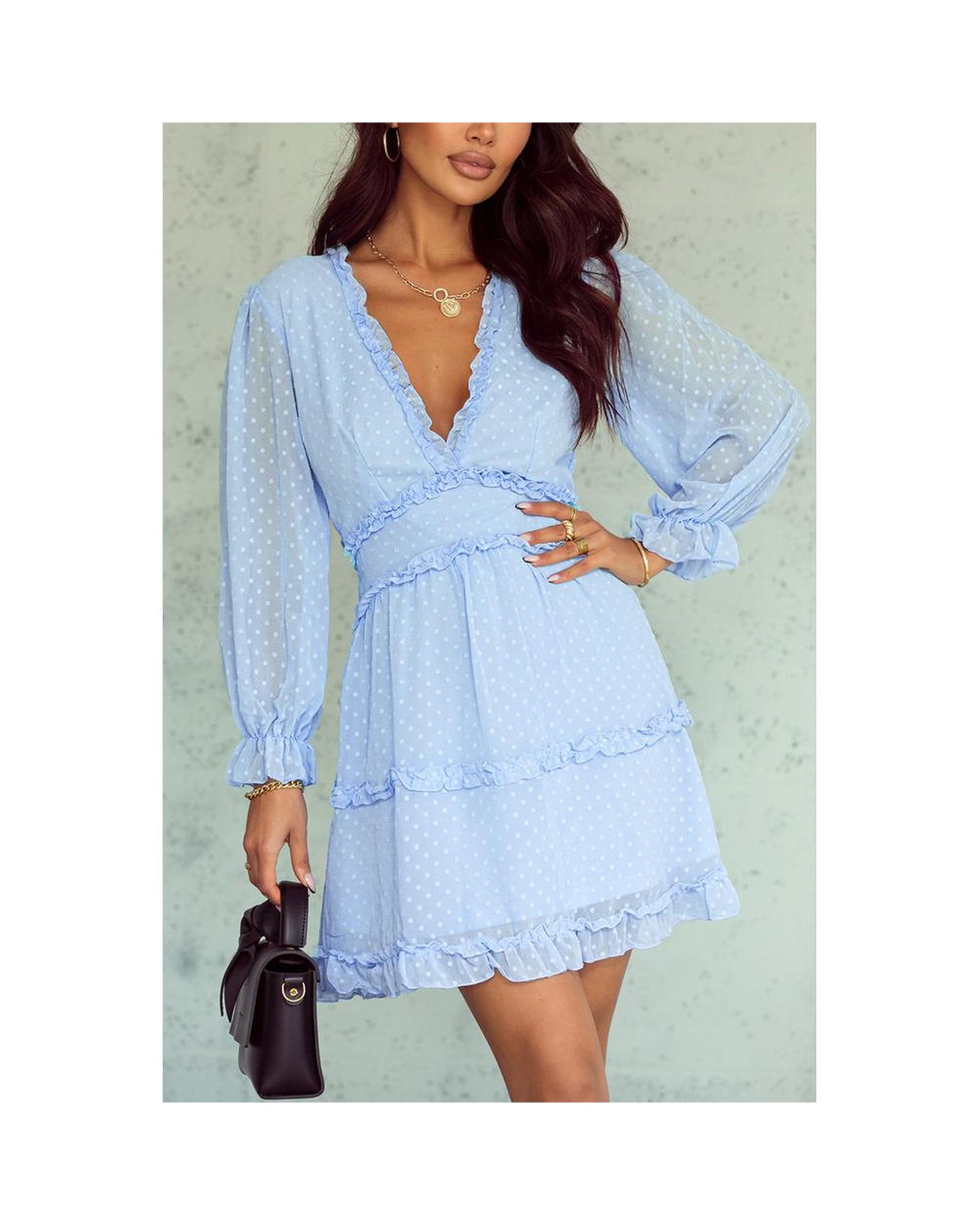 Azura Exchange Ruffled Mini Dress Women Sky Blue Mini Dresses - Picture 27 of 48