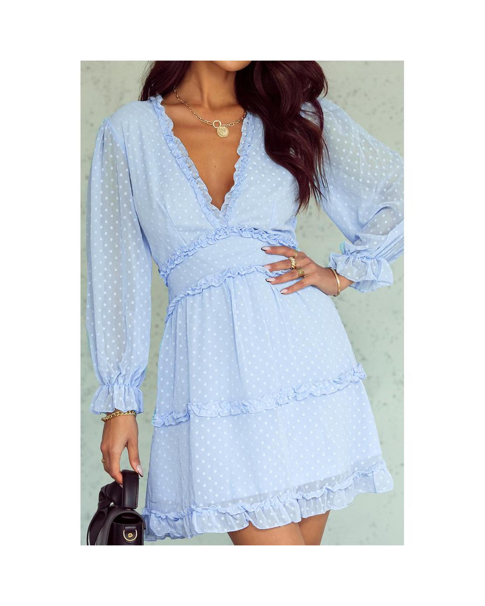 Azura Exchange Ruffled Mini Dress Women Sky Blue Mini Dresses - Picture 22 of 48