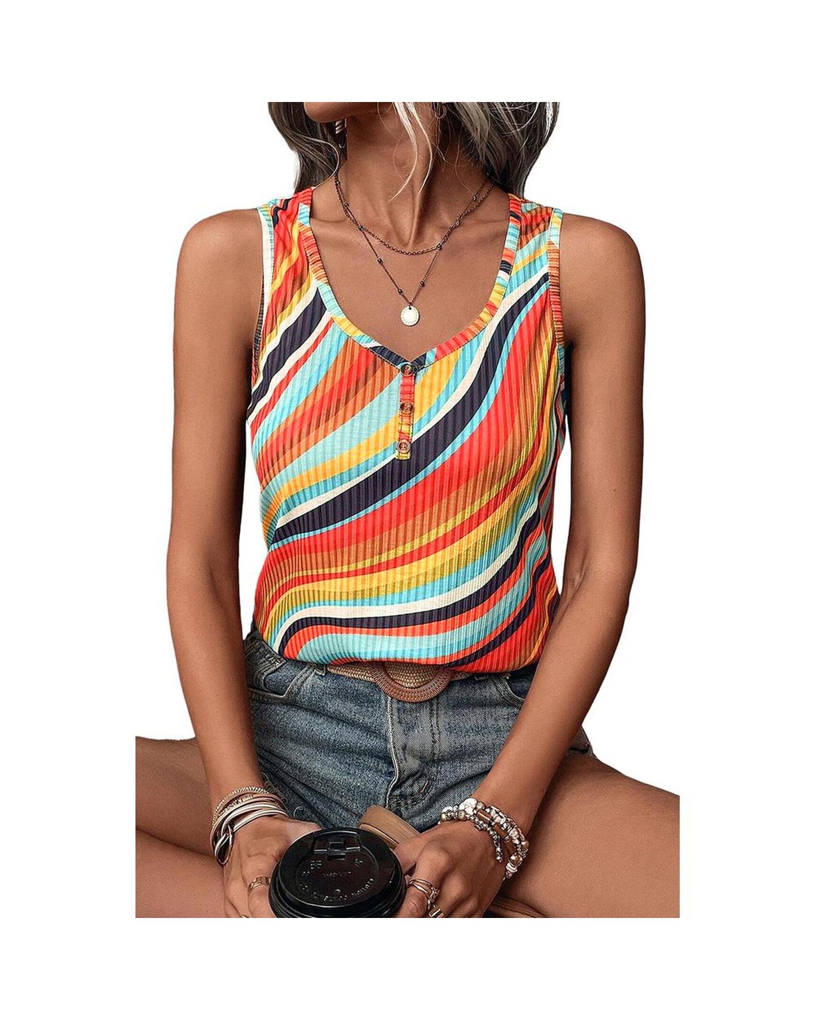 Azura Exchange Striped Button Tank Top Women Multicolour - Picture 26 of 37