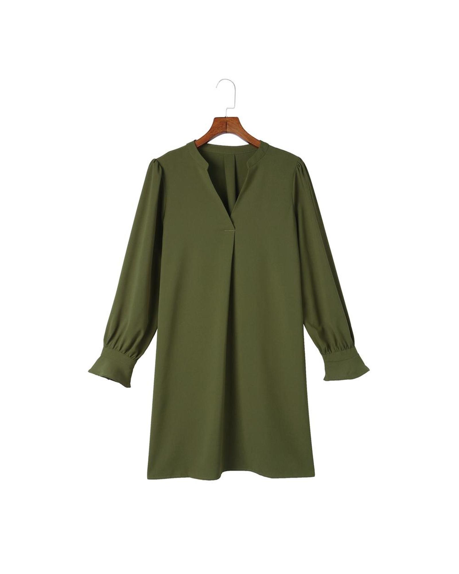 Azura Exchange Split V Neck Ruffled Sleeves Shirt Dress Women Green Mini Dresses - Picture 20 of 36