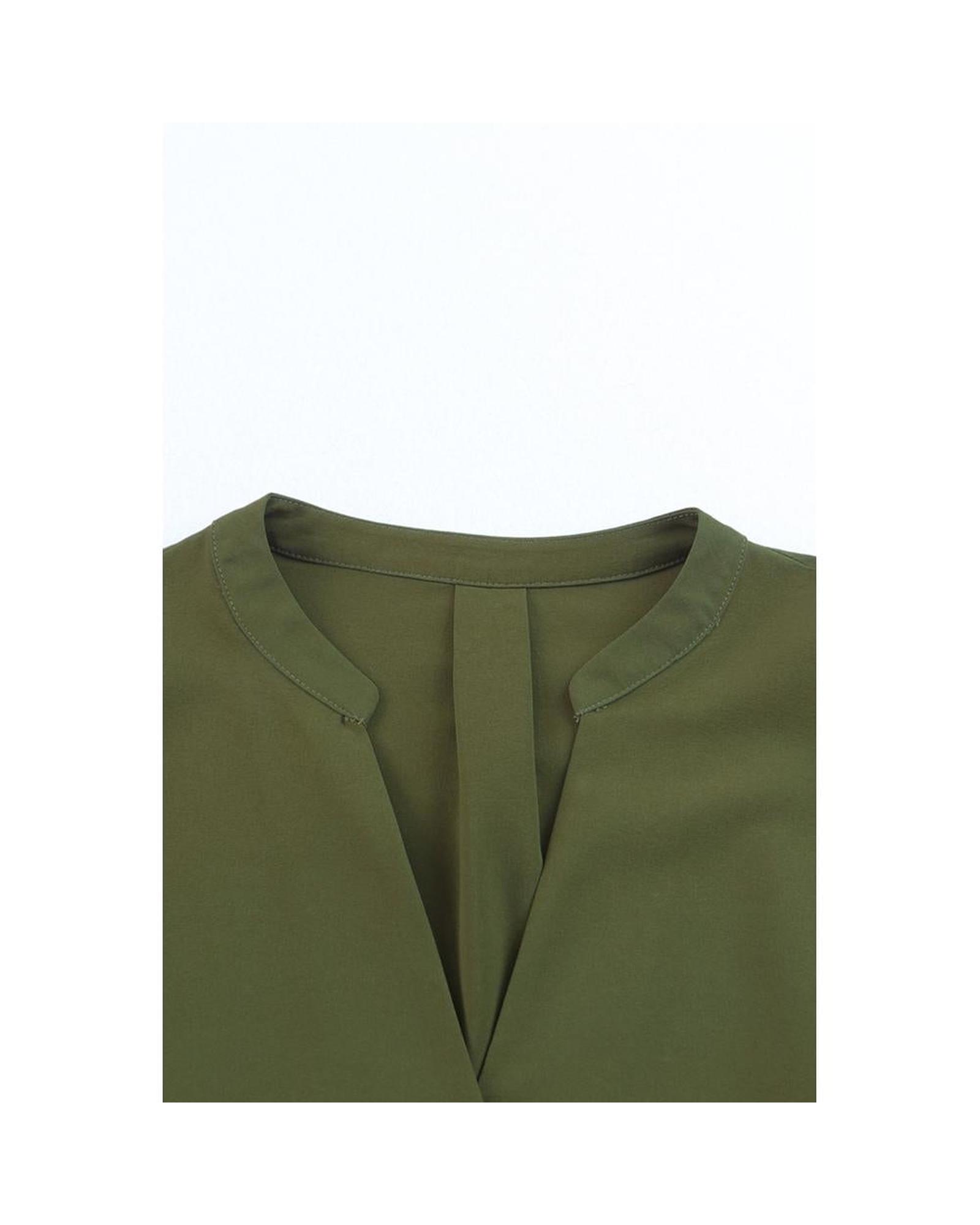 Azura Exchange Split V Neck Ruffled Sleeves Shirt Dress Women Green Mini Dresses - Picture 34 of 36