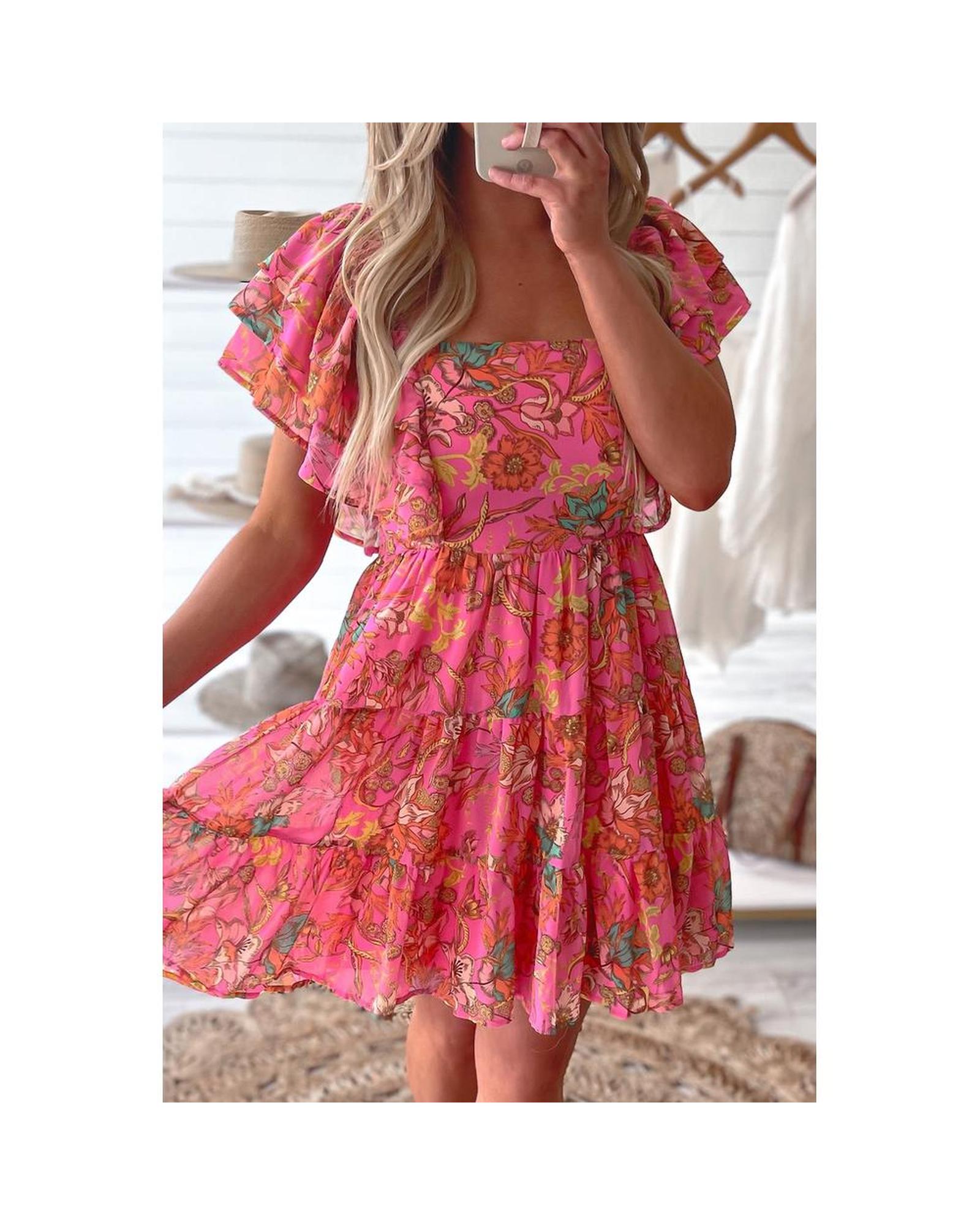 Azura Exchange Floral Print Layered Dress Women Pink Casual - Picture 11 of 28