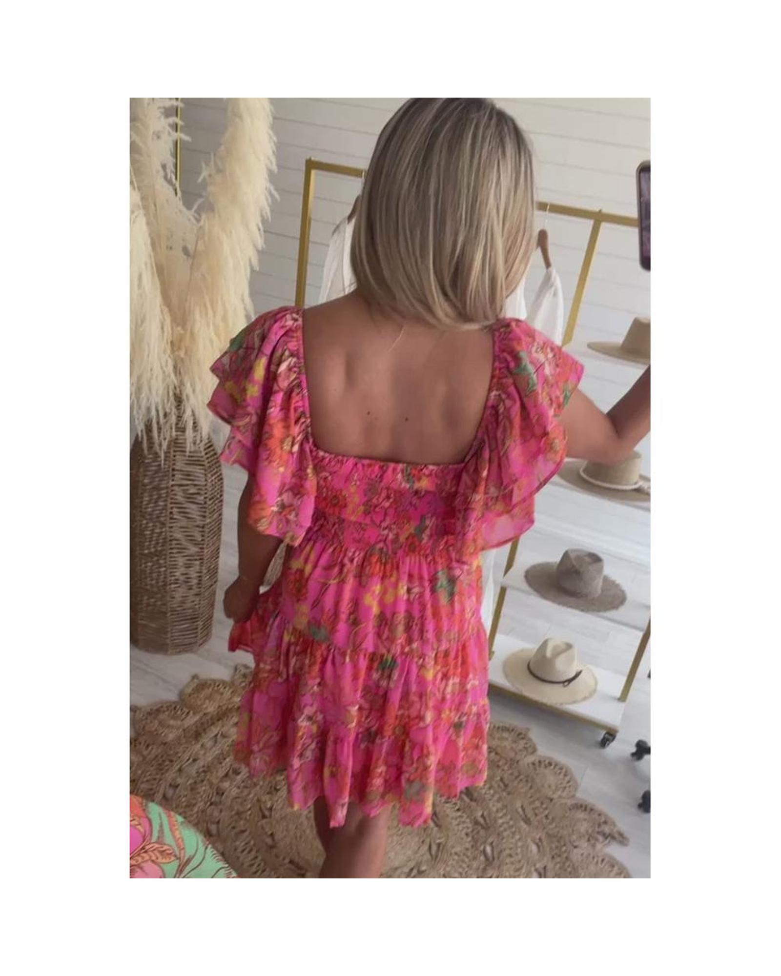 Azura Exchange Floral Print Layered Dress Women Pink Casual - Picture 12 of 28