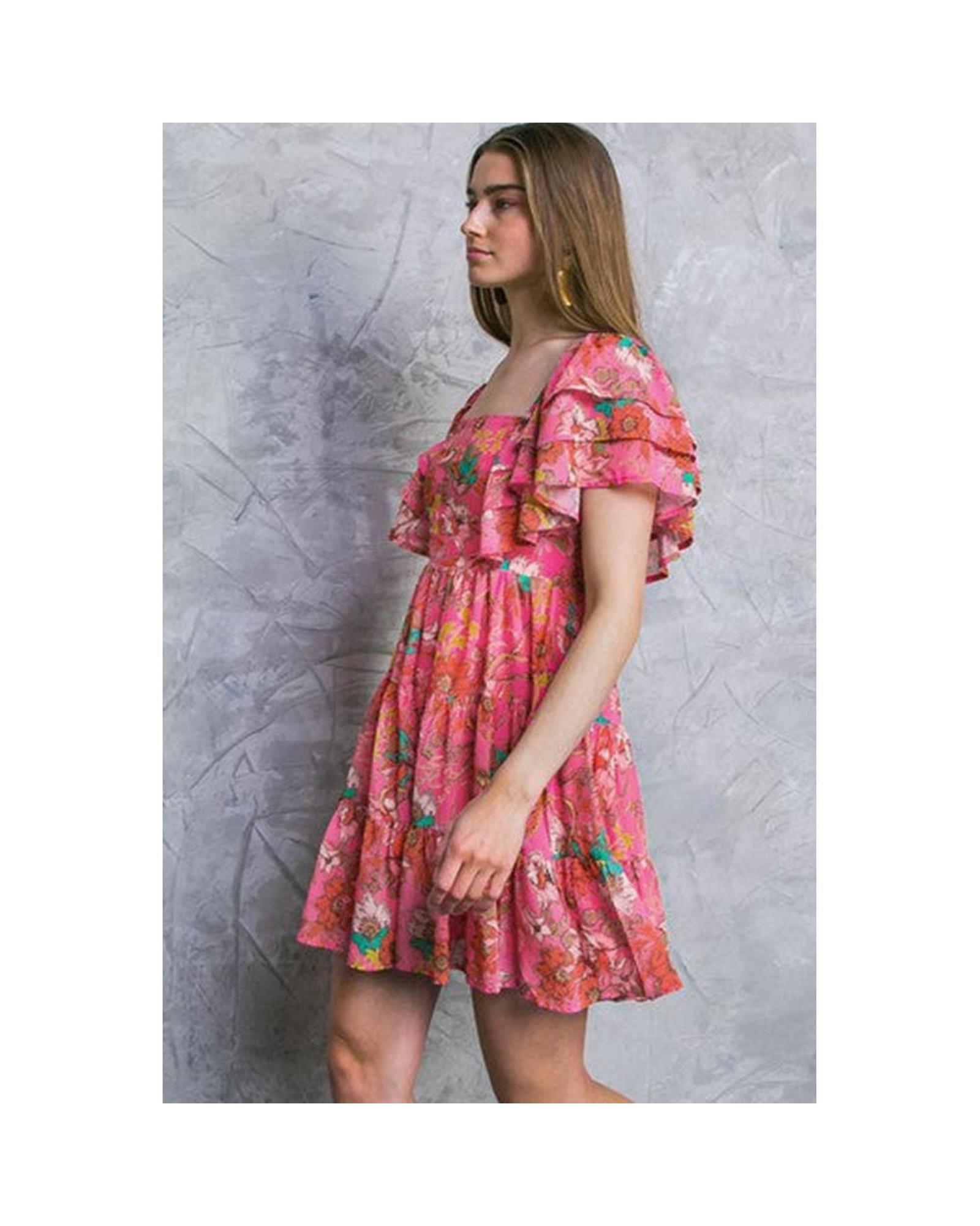 Azura Exchange Floral Print Layered Dress Women Pink Casual - Picture 13 of 28