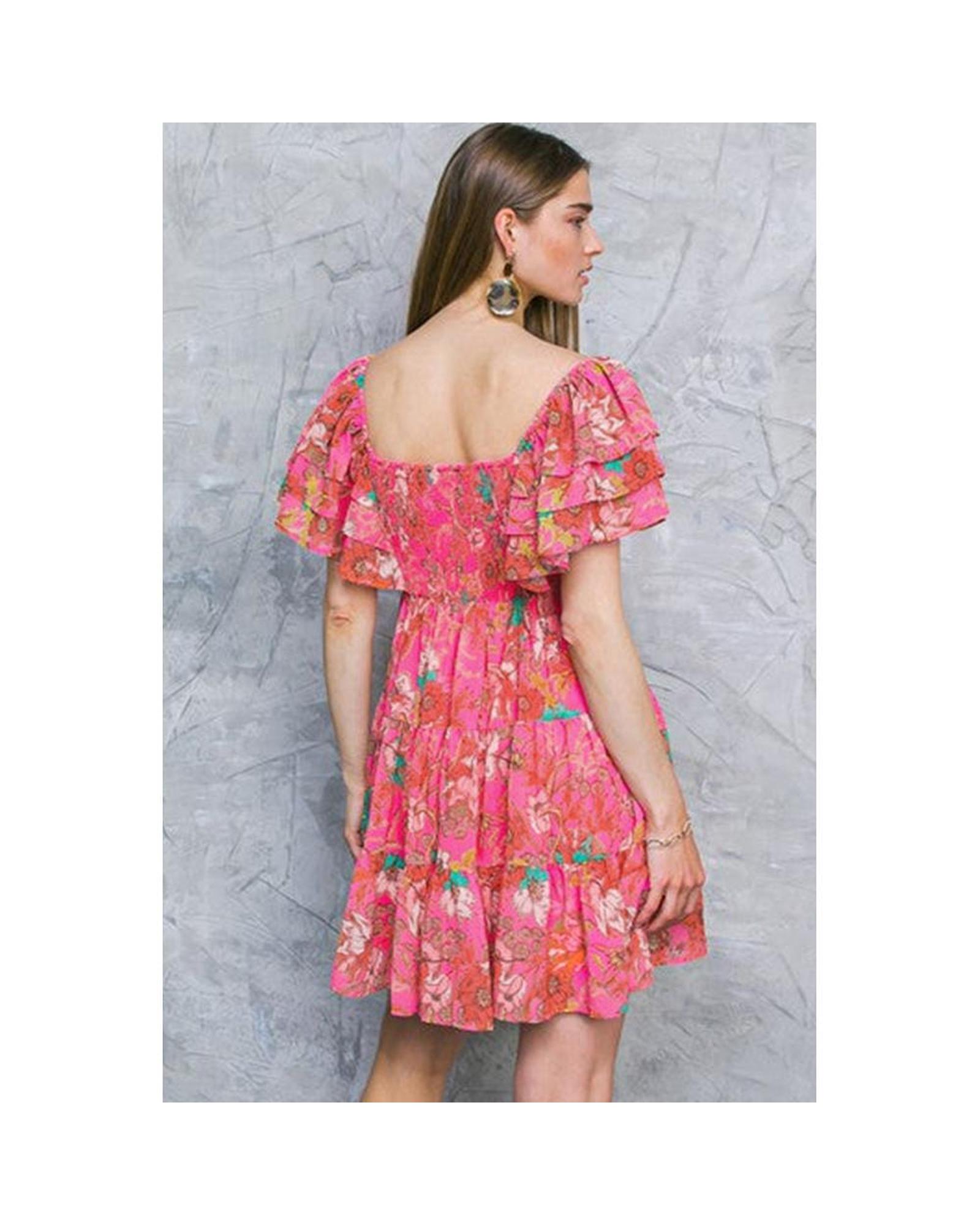 Azura Exchange Floral Print Layered Dress Women Pink Casual - Picture 14 of 28