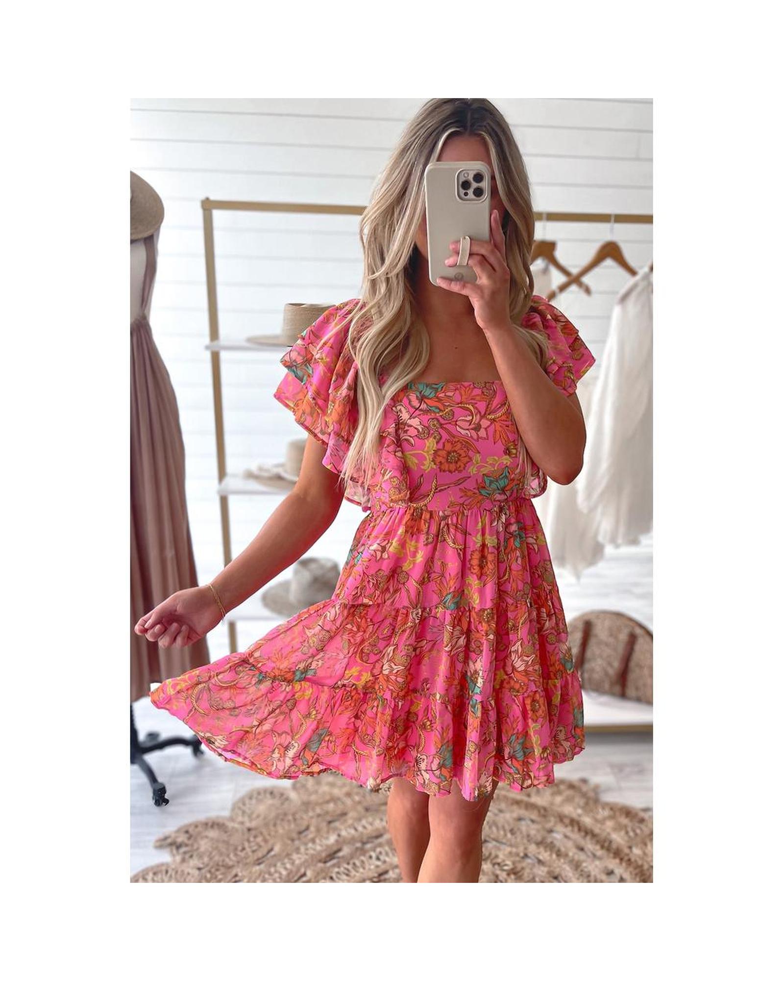 Azura Exchange Floral Print Layered Dress Women Pink Casual - Picture 15 of 28